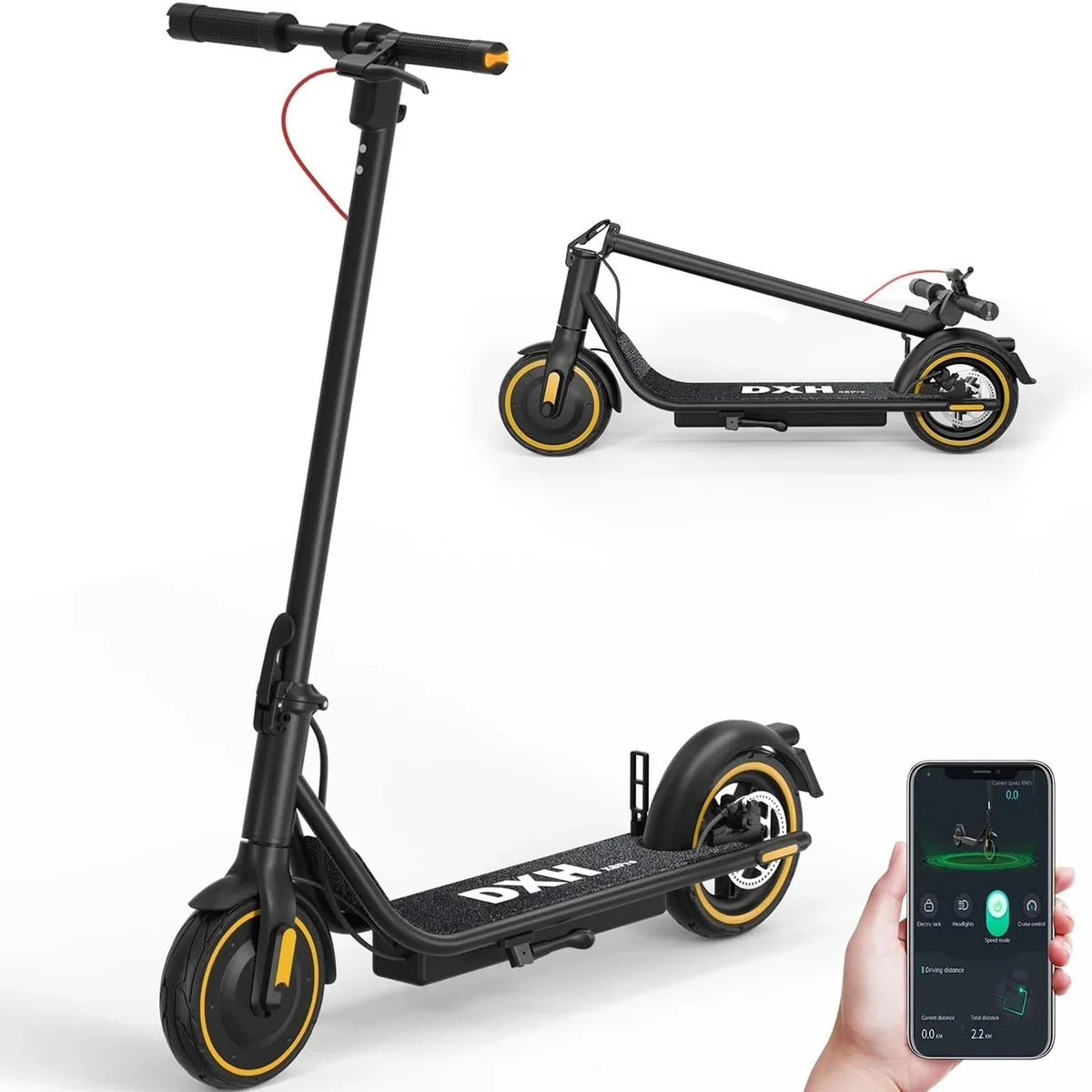 DXH Electric Scooter for Adults Teens, 350W Motor 21 Miles & 19 MPH Max, Extra-Wide Pedals, Portable Folding Design, Commuting E-Scooter Gift for 1453