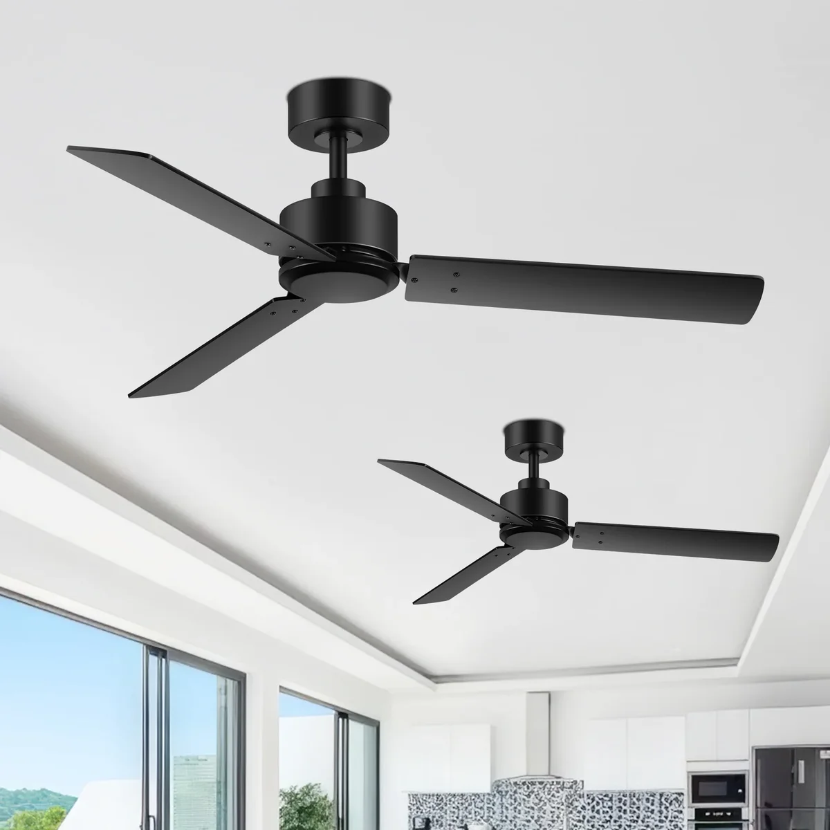 Everdaily Essentials 2 Pack Industrial 48 Inch Remote Control Ceiling Fans Without Light, 3 Blades, 6-Speed Reversible DC Motor, Indoor Outdoor Use for Bedroom 0740