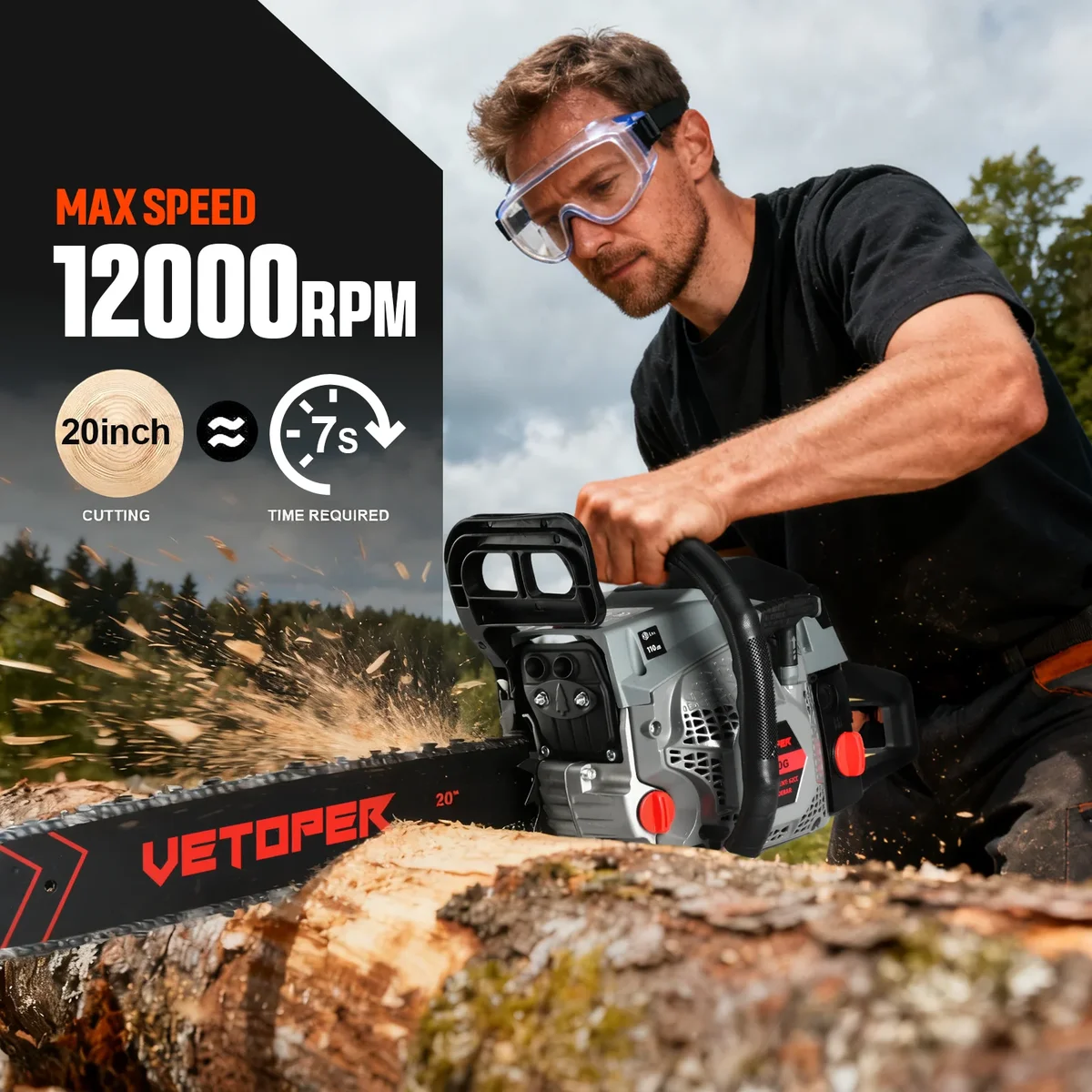 Vetoper Gas Chainsaw 62CC 20in. 6220G 2 Stroke Gasoline Powered Chain Saws Handheld for Home Garden 2037