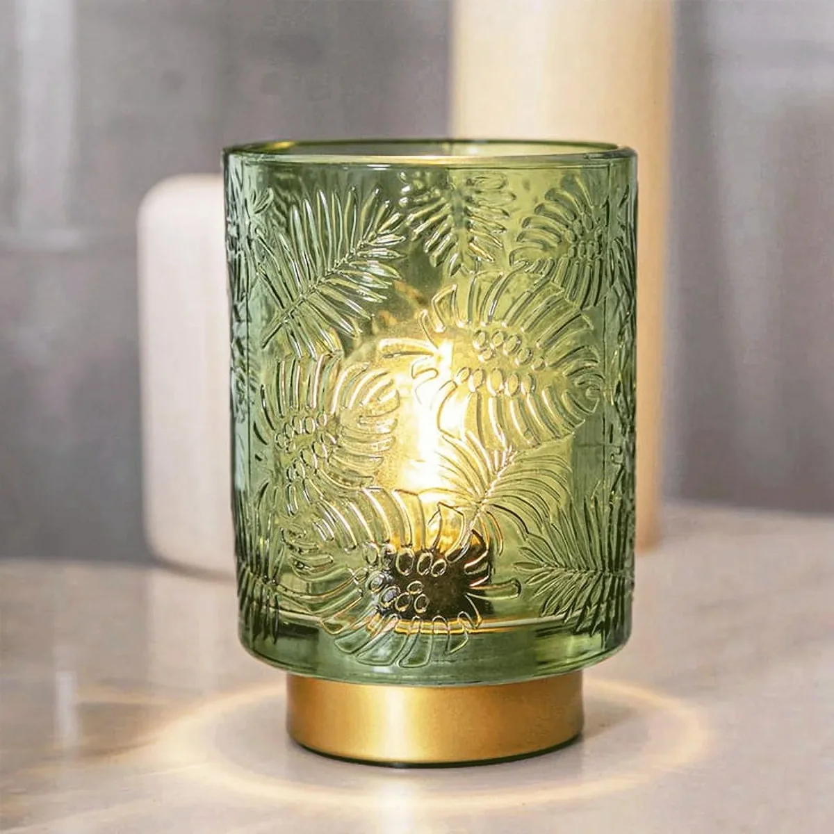 Everdaily Essentials Quaqdae Small Battery Operated Lamp - Portable Cordless Lamp for Home Decor, Glass Table Lamp with Decor Aesthetic Jade Green 3613