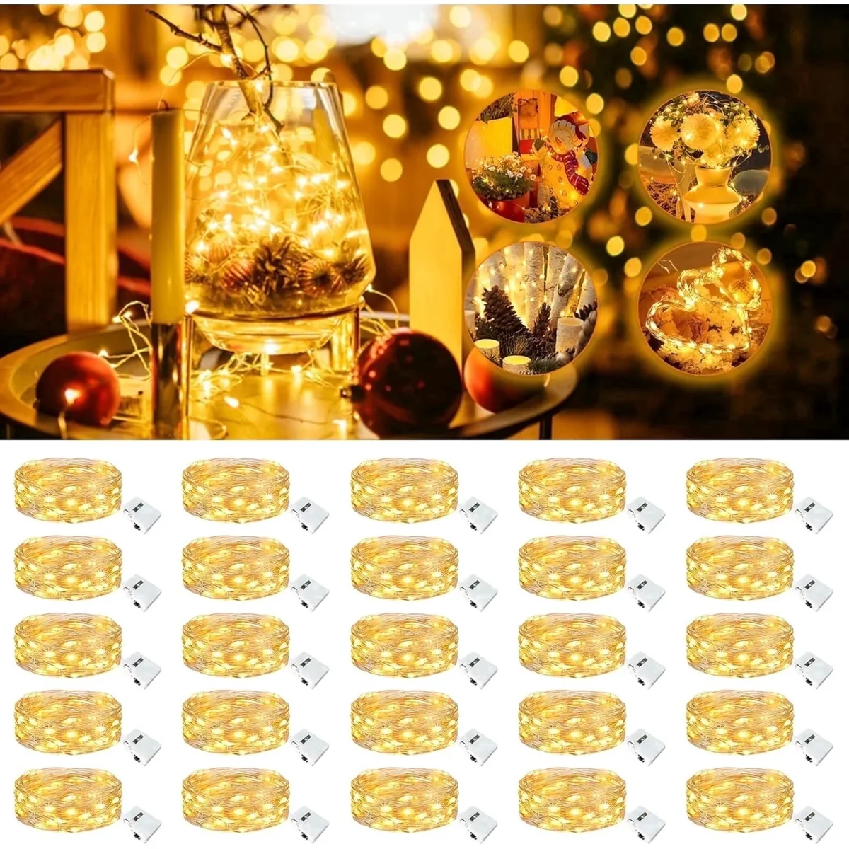 Hovmap 20 Pack Fairy Lights Battery Operated, 7ft 20 LED Mini String Lights, 3 Modes Waterproof Twinkle Lights for Mason Jars Wedding Party DIY Decorati 9301