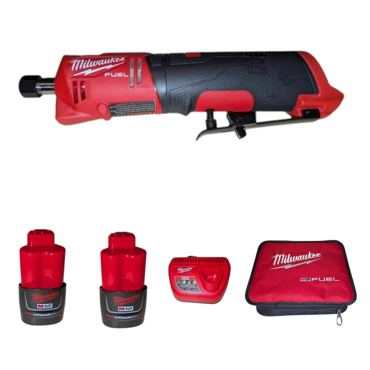 Milwaukee 2486-22 M12 FUEL™ 1/4" Straight Die Grinder Kit – Cordless Brushless Tool with 2 REDLITHIUM™ Batteries, Variable Speed, & 0.3 HP  1622