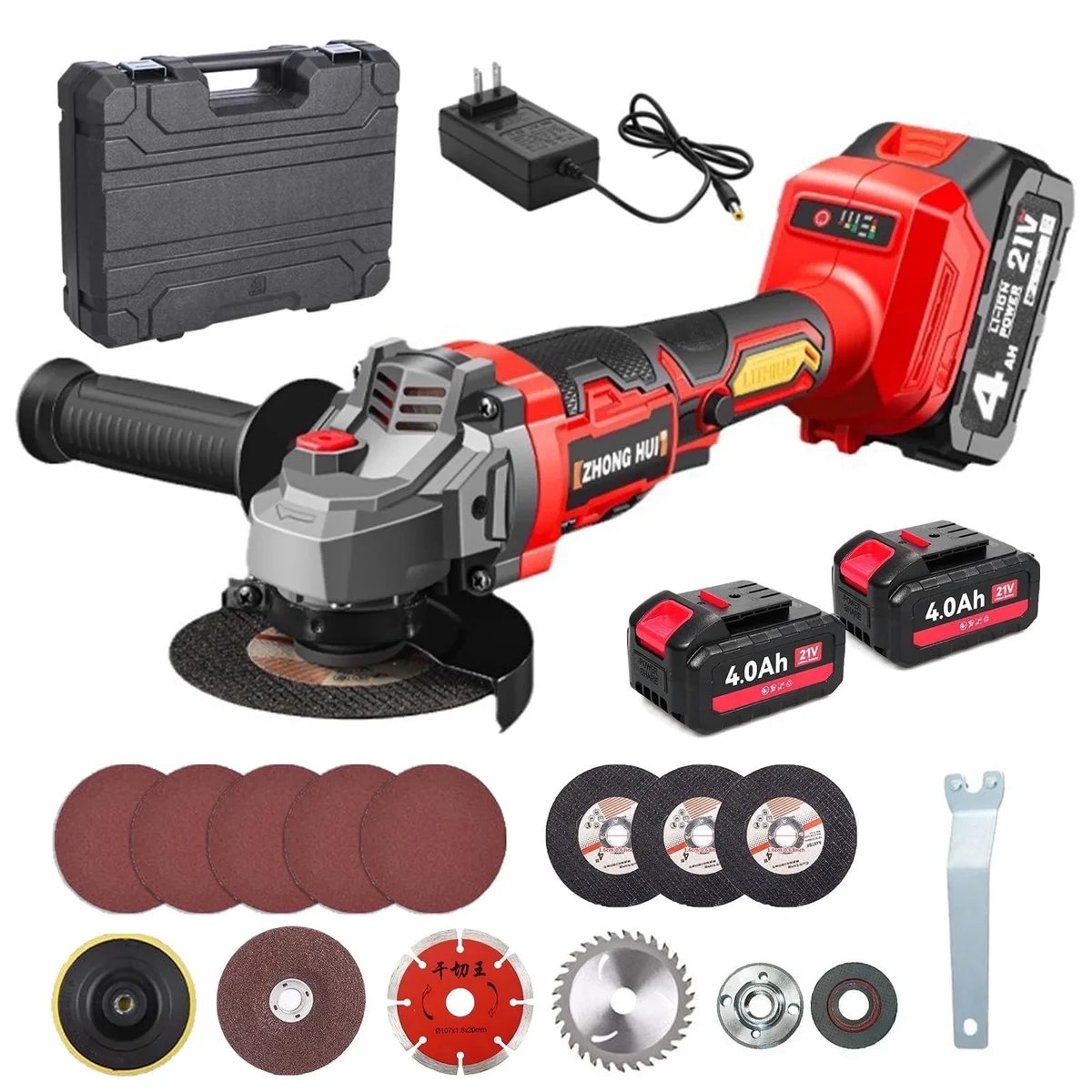 lemonenergy Electric Brushless Cordless Angle Grinder, 21V 8Ah Angle Grinder Tool Cutting Tool with 2 Batteries, Charger, and 5 Types Cutting Discs for Cutti 8807