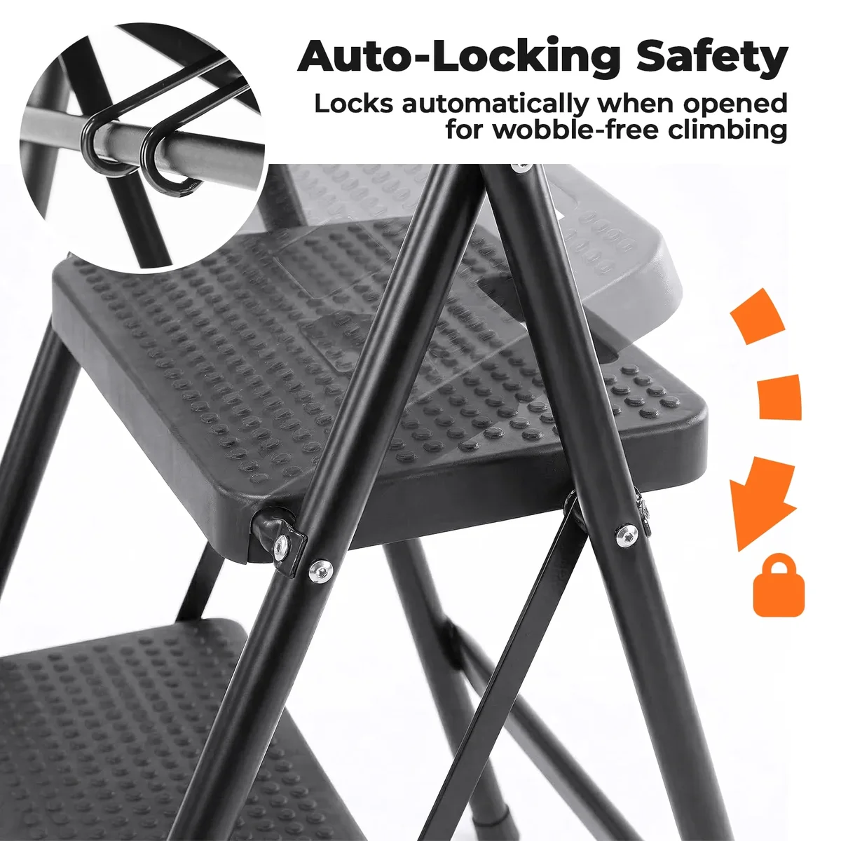 Alvantor 3-Step Ladder, Foldable Step Stool with Safety Lock, Anti-Slip Pedal, 300lbs Capacity 3449