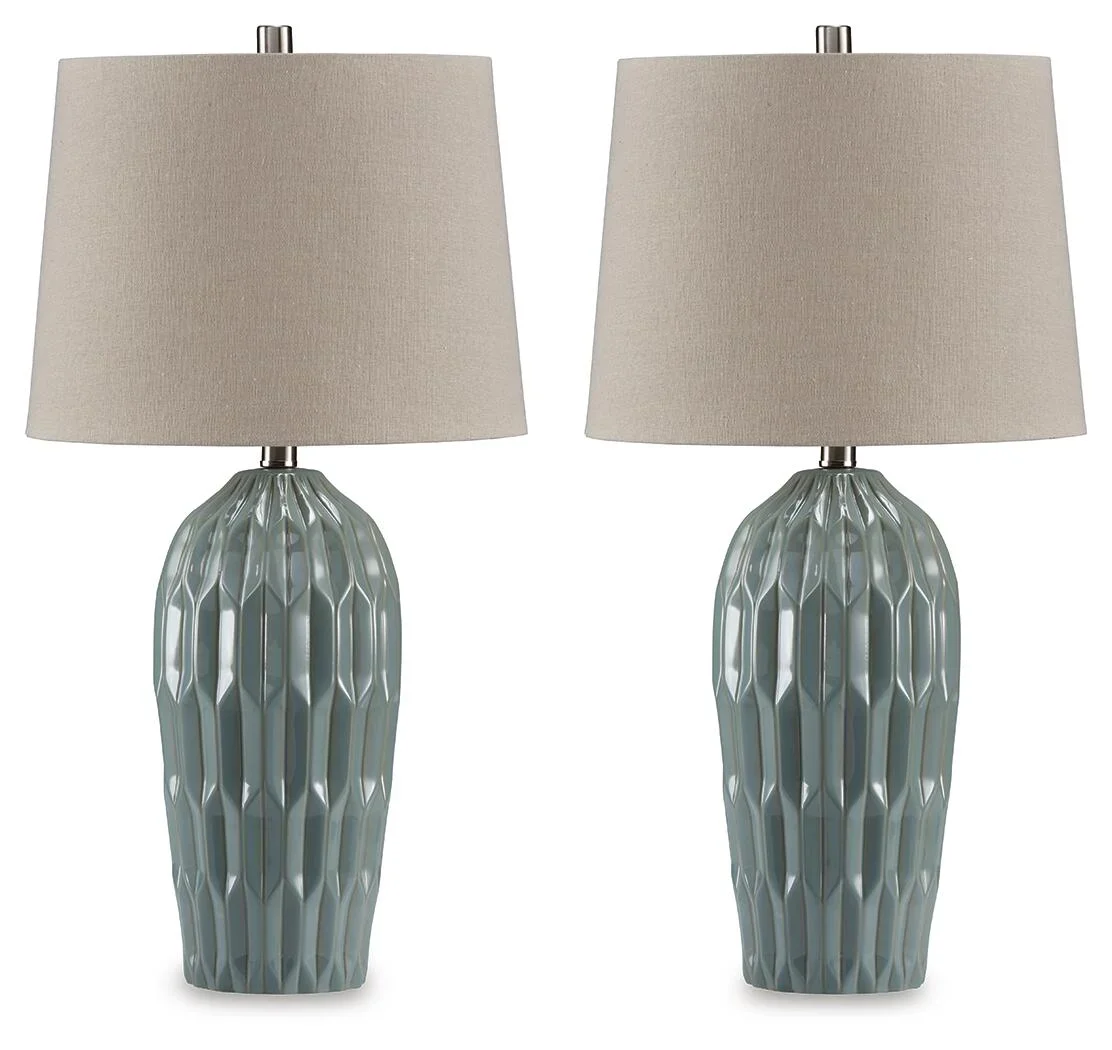 Signature Design by Ashley Hadbury Modern Ceramic Table Lamps - Set of 2, Pale Teal 2206