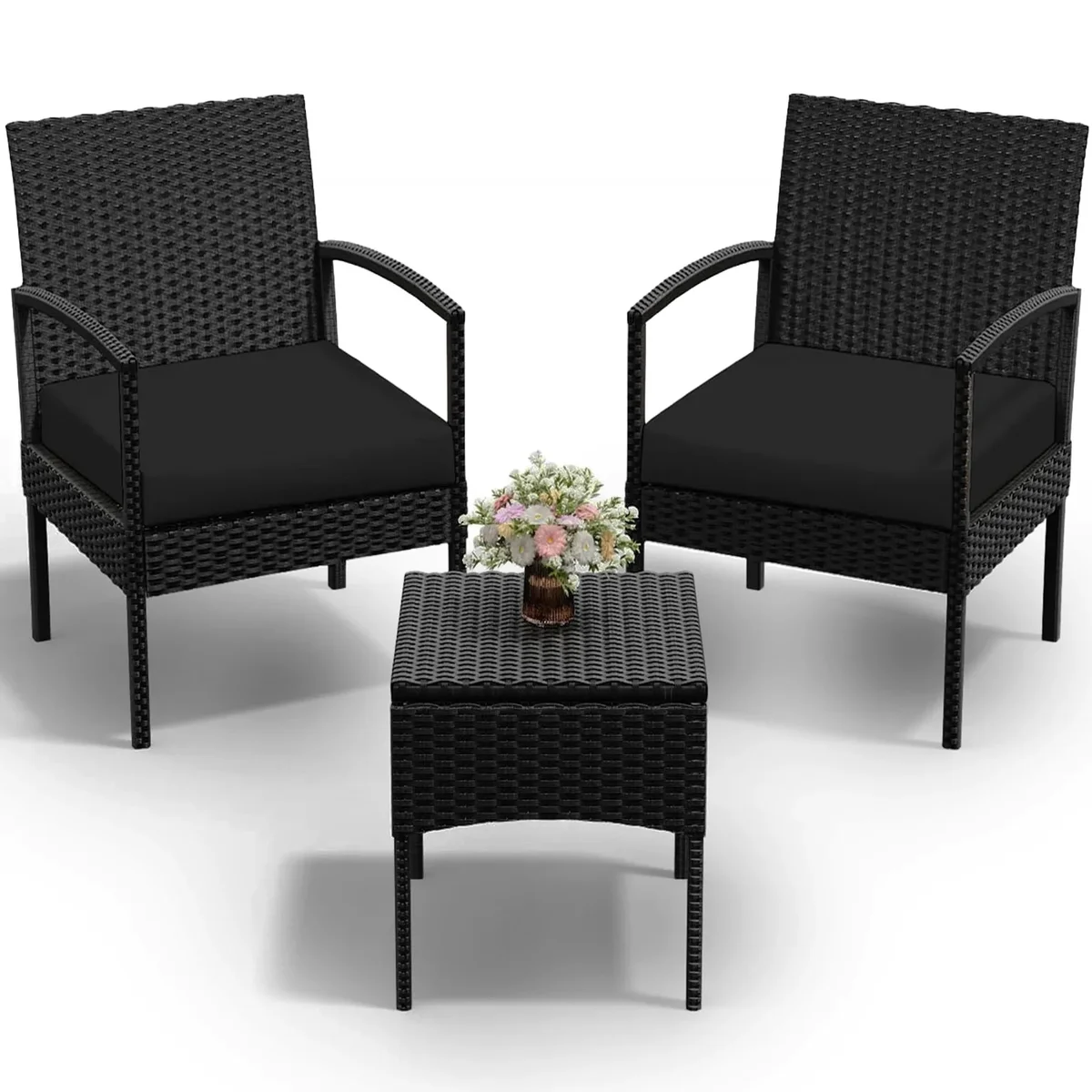 Tappio Outdoor Furniture 3 Piece Patio Bistro Furniture Set, Rattan Conversation Chairs Set with Side Table and Cushions, Patio Furniture Sets fo 6748
