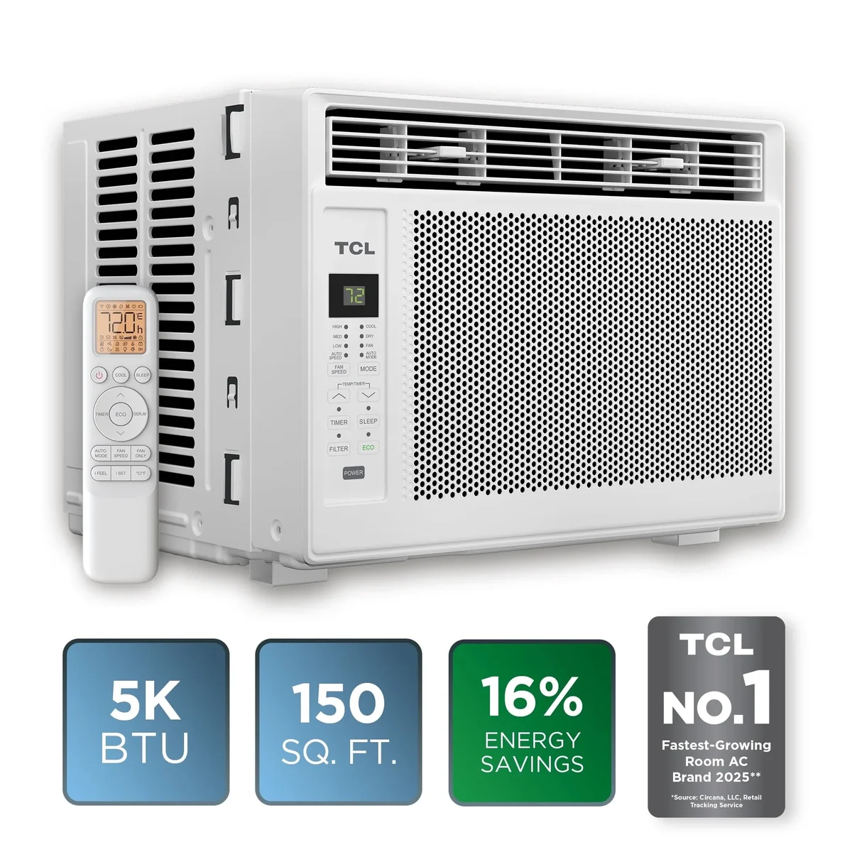 Everdaily Essentials 5,000 BTU Window Air Conditioner (White) - Cools up to 150 sq ft, High-Efficiency with up to 16% Energy Savings, 3-in-1 Cooling, Fan, & Dehumidif Ref. 7461