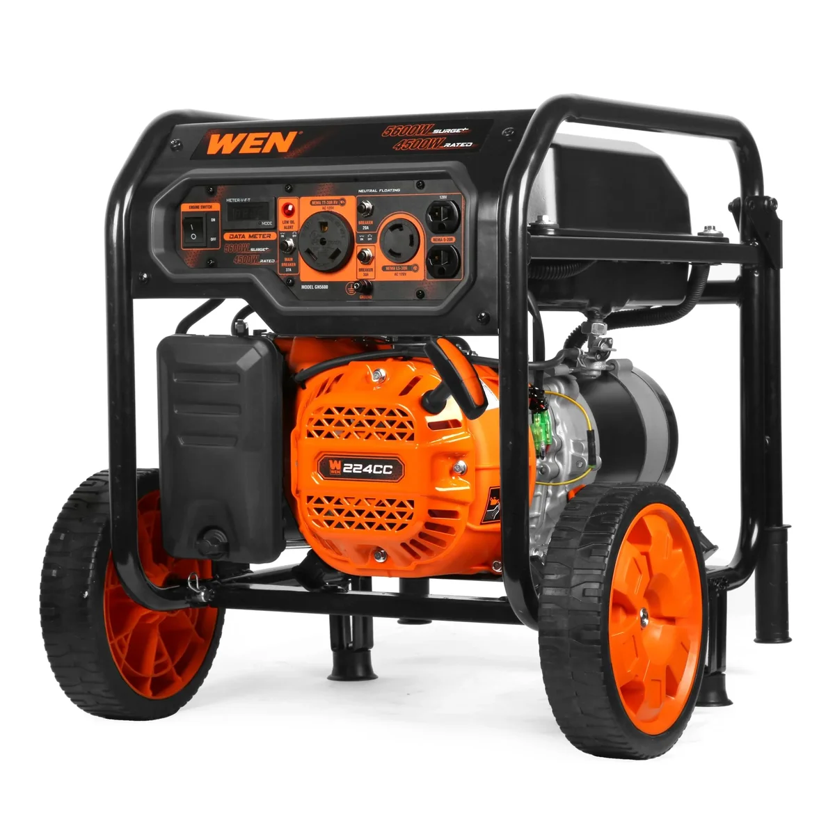 WEN 5,600-Watt Portable Generator with Wheel Kit, 224cc, Transfer-Switch, and RV-Ready (GN5600) 2031