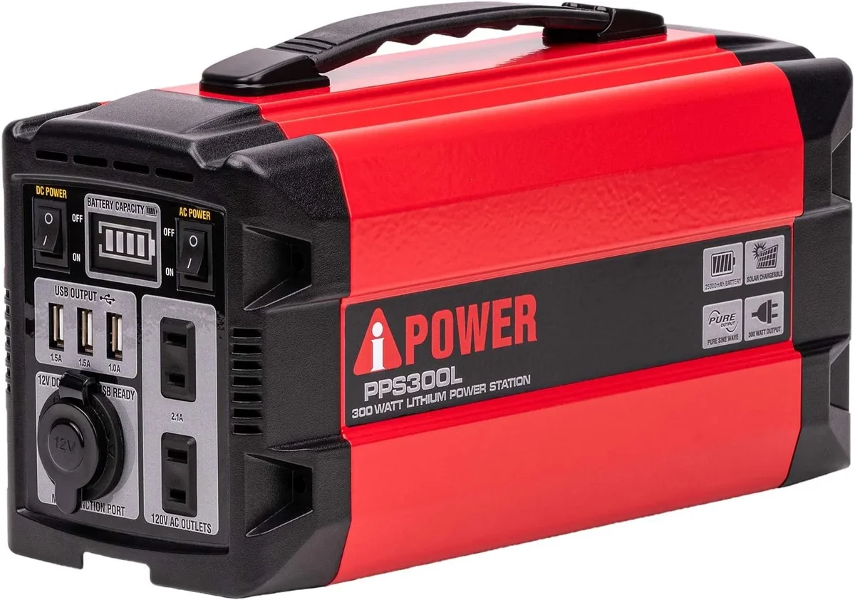A-iPower Portable Power Station 300W with Lithium-Ion Battery, Solar Powered Outdoor Generator for Home Emergency, CPAP, Camping & Fishing 9618