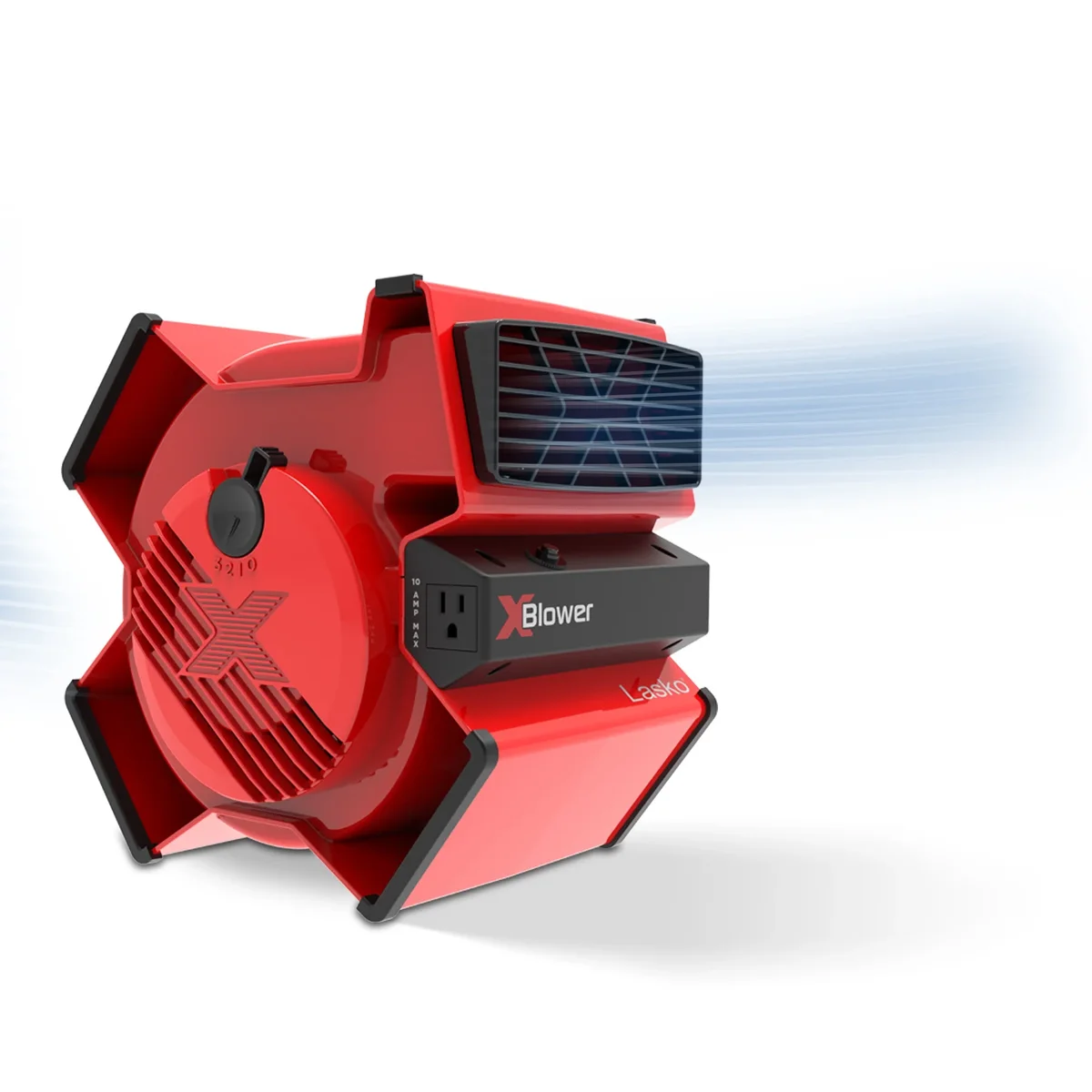 Lasko X-Blower 11" High Velocity Utility Blower Fan with USB Ports and Built-In Outlet for Cooling and Drying, Red, X12900 5669