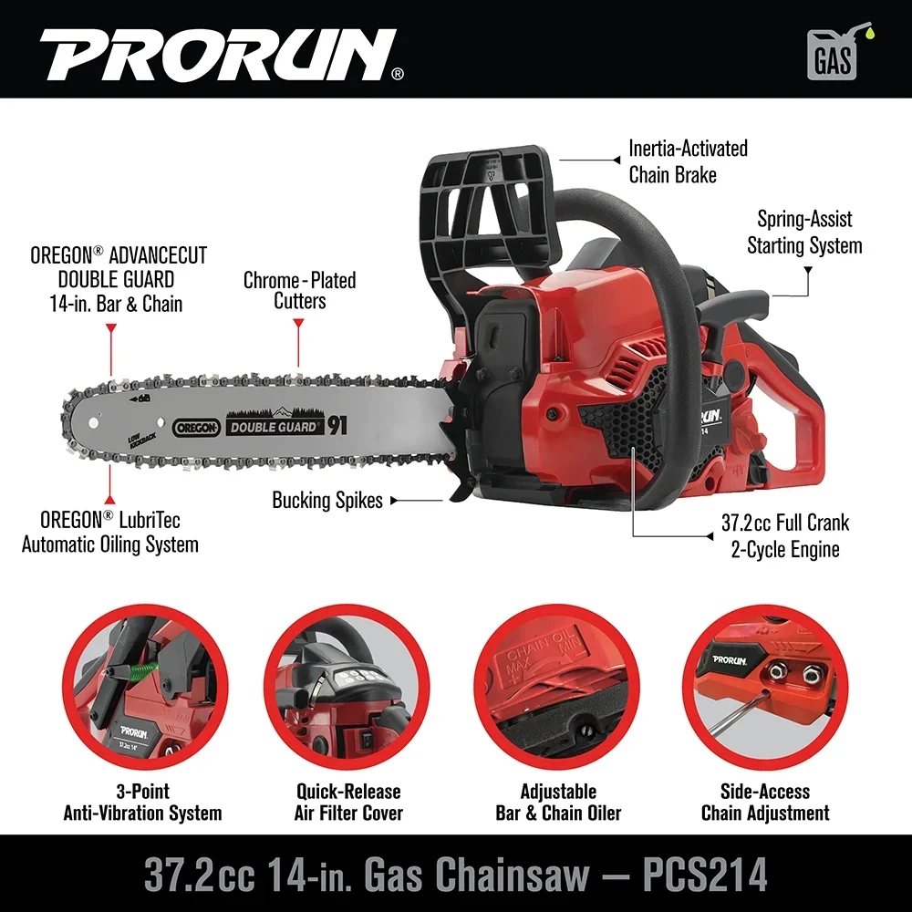 PRORUN 14-in. 37.2cc 2-Cycle Gas-Powered Chainsaw 9696