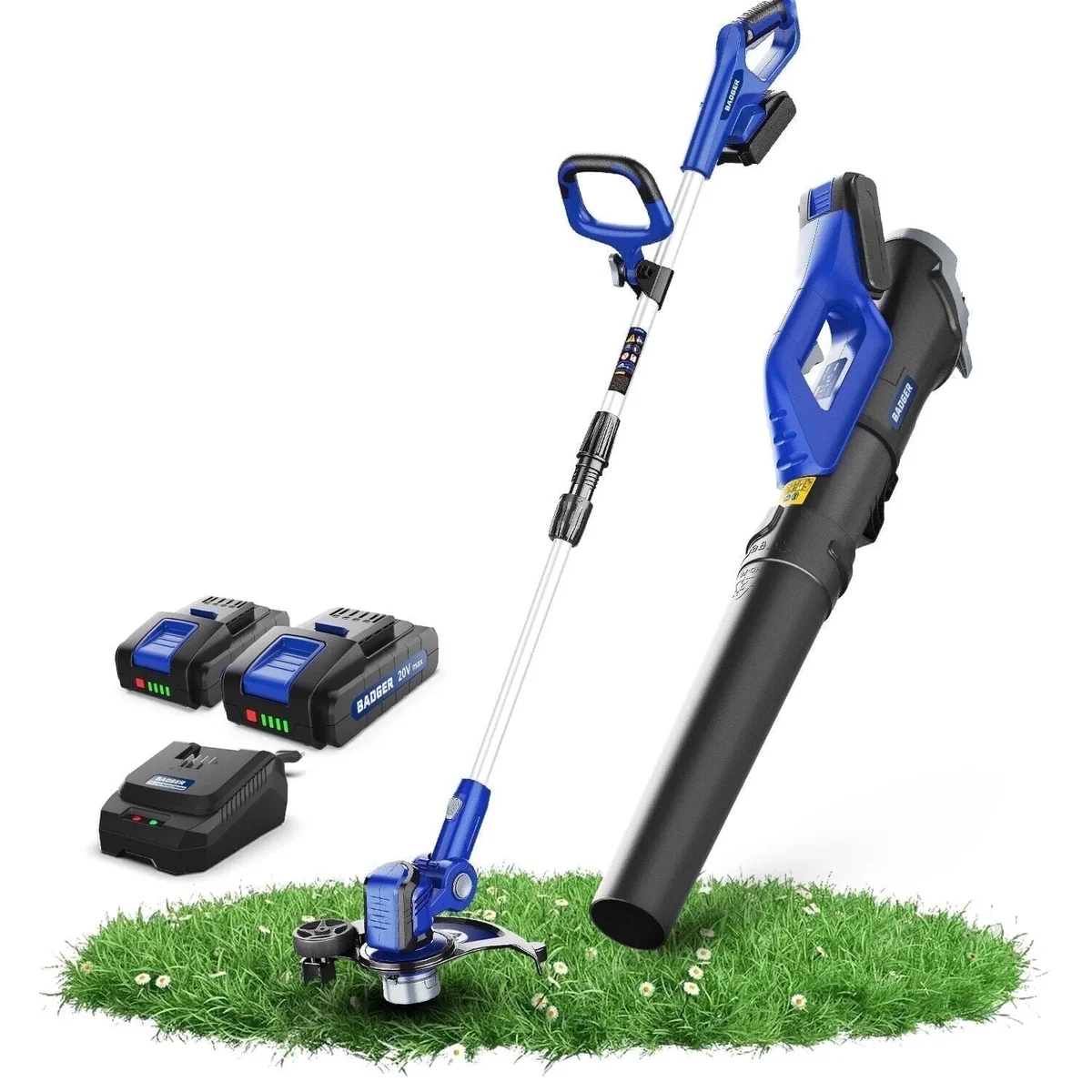 Wild Badger Power 20V Weed Eater & Trimmer Set, 2×2.0Ah Batteries, Cordless Lightweight Grass Trimmer for Small Yards, Fence Lines & Easy Lawn C 8951