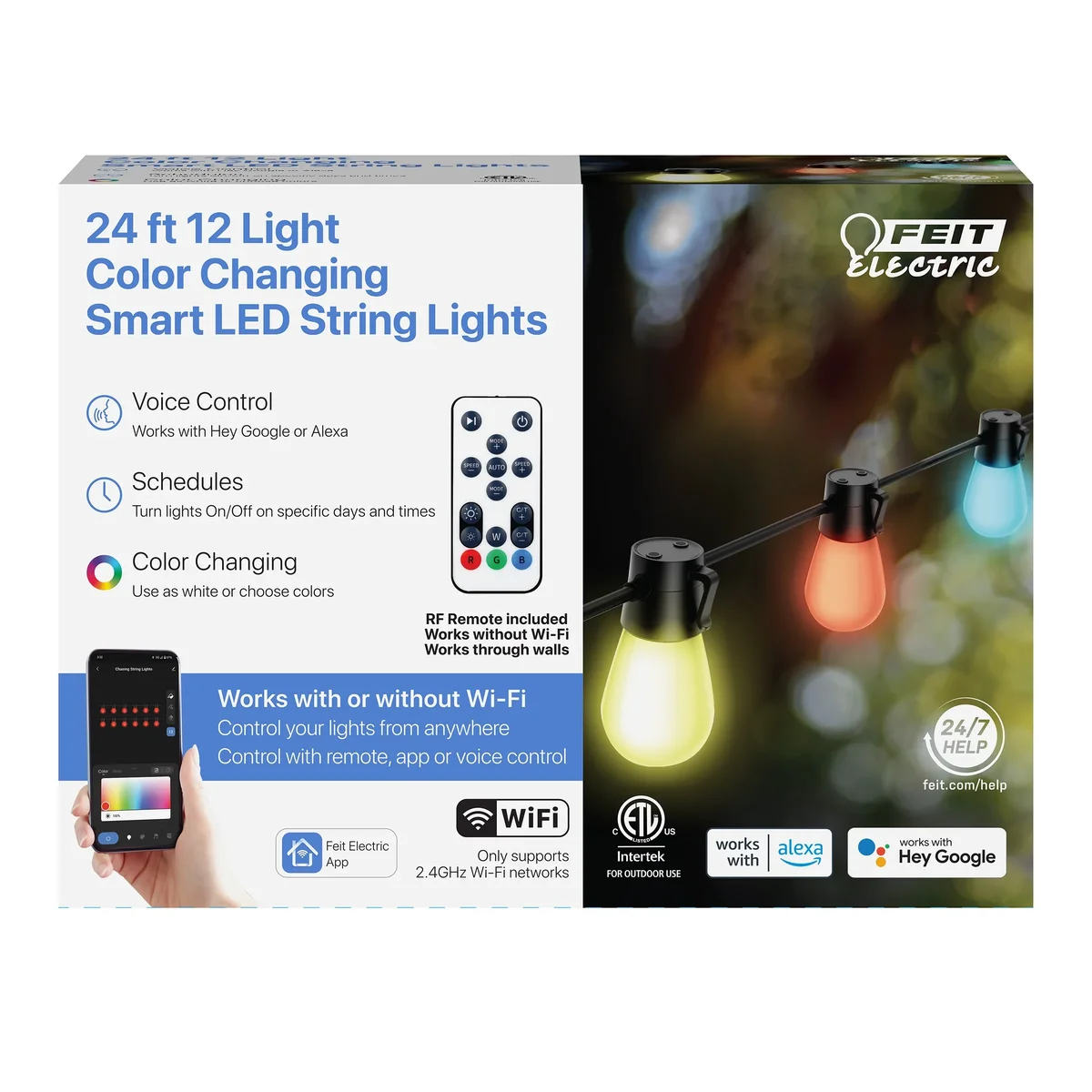 Feit Electric Corded Outdoor 24' Foot 12 Light Color Changing Smart RGB  LED String Light 4842