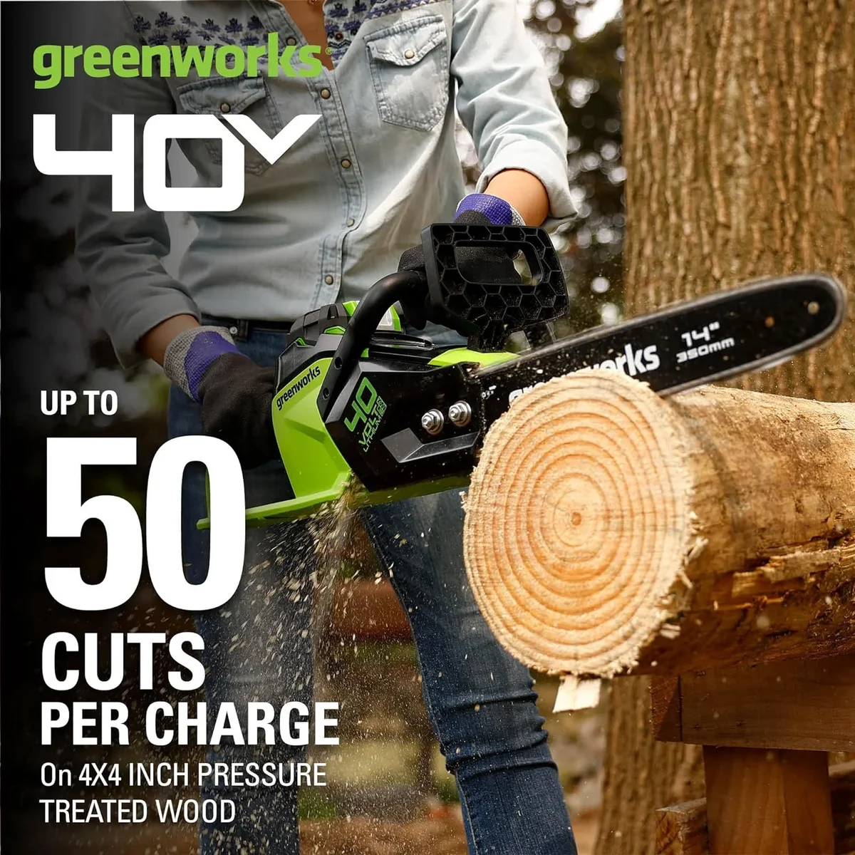Greenworks Tools 273255 14 in. 40V Brushless Chainsaw with 2.5Ah Battery & Charger 1945