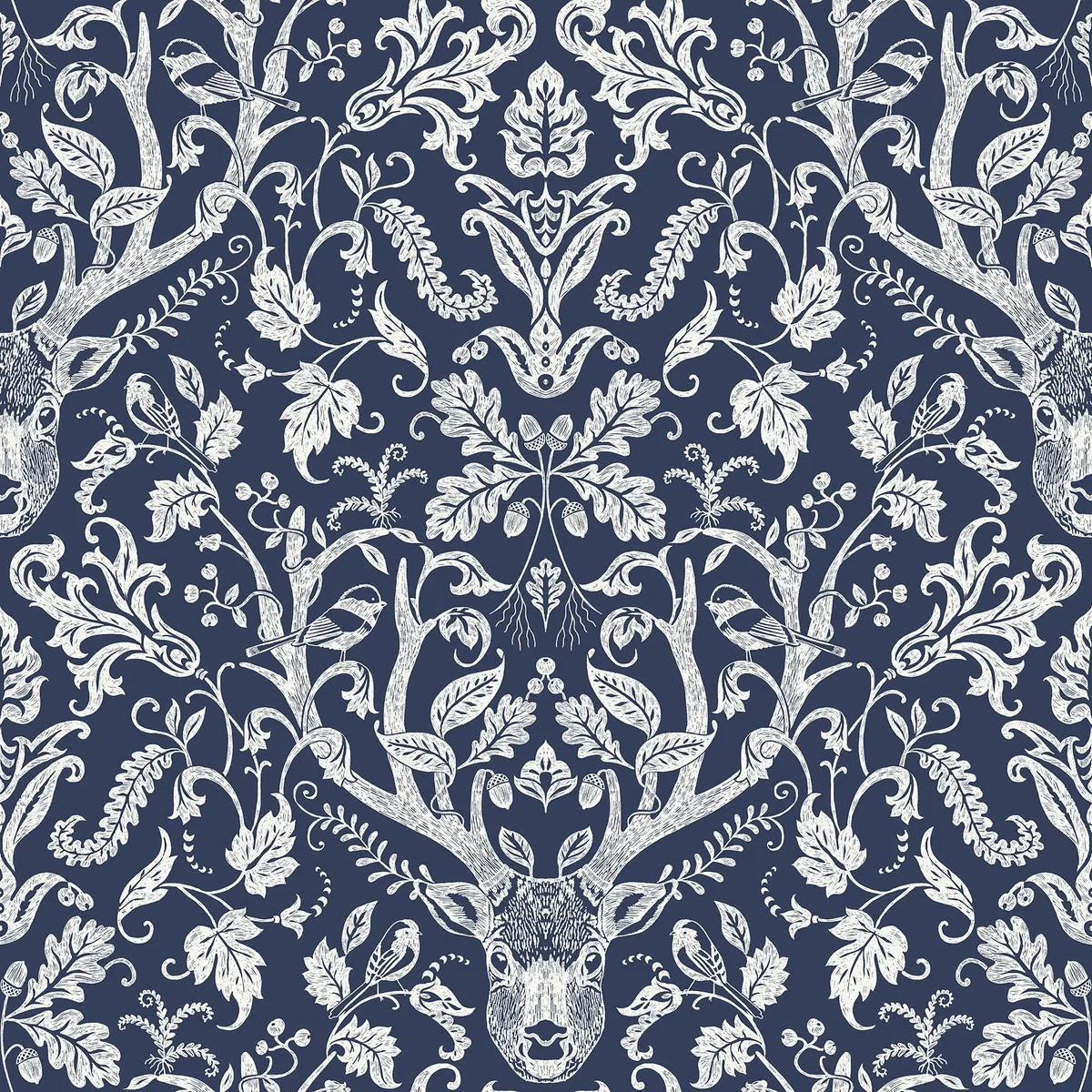 NuWallpaper Navy Escape to the Forest Vinyl Peel And Stick Wallpaper, 216-in by 20.5-in, 30.75 sq. ft. 9370