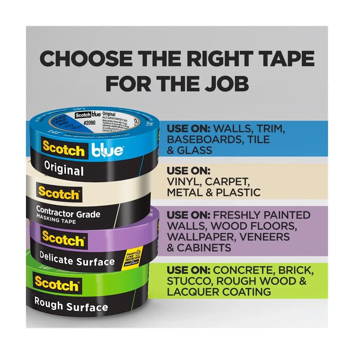 Scotch Contractor Grade Masking Tape, 1.88 in x 60.1 yd, Tan, 3 Rolls 6701