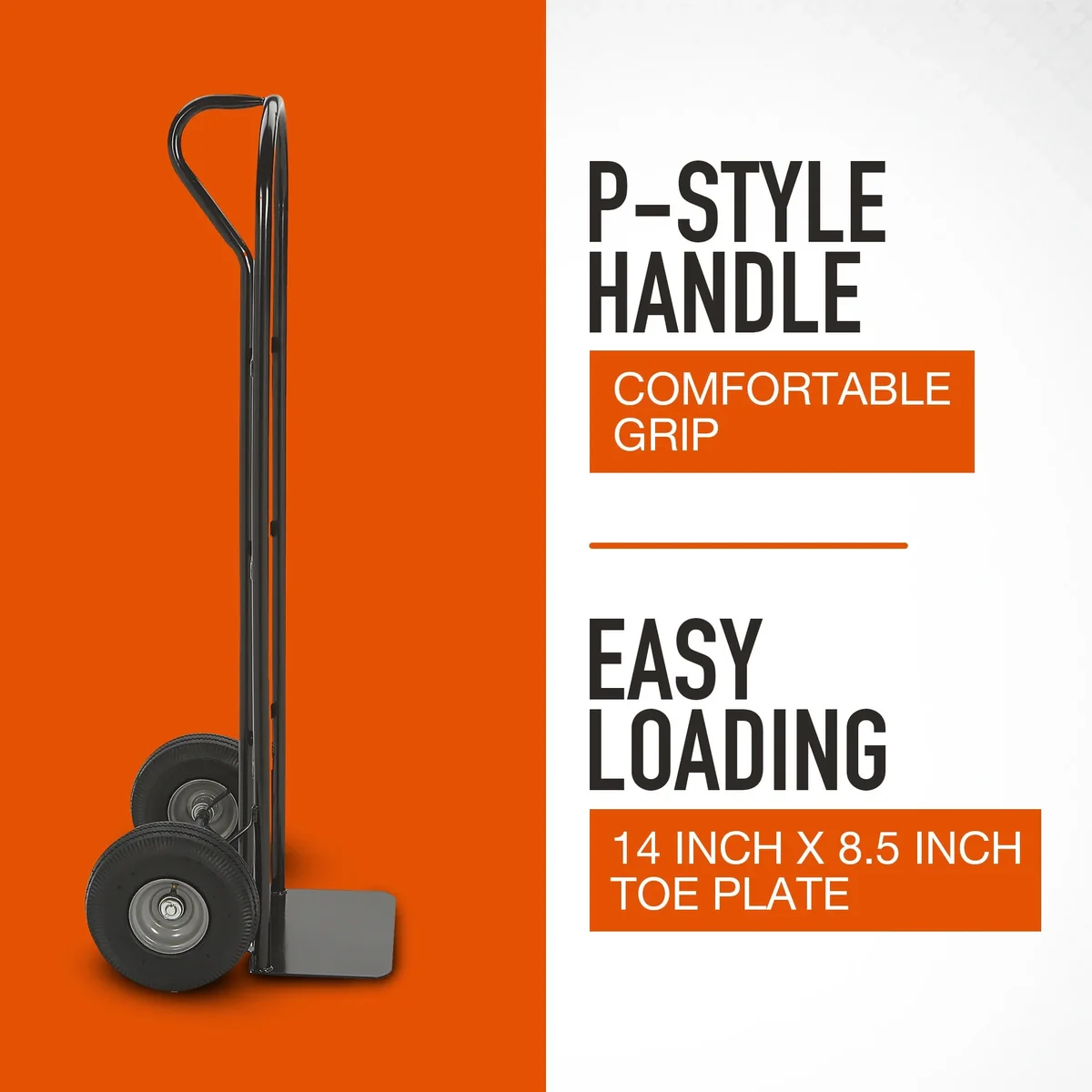 Ironton Steel Pneumatic Hand Truck, 600-Lb. Capacity, 16.93in.L x 21.65in.W x 51.57in.H 1049