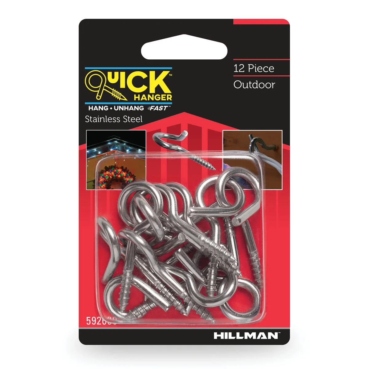 Hillman Quick Hanger Screw Eye, Outdoor, Stainless Steel, Stainless Steel, Silver, 12 set 7142