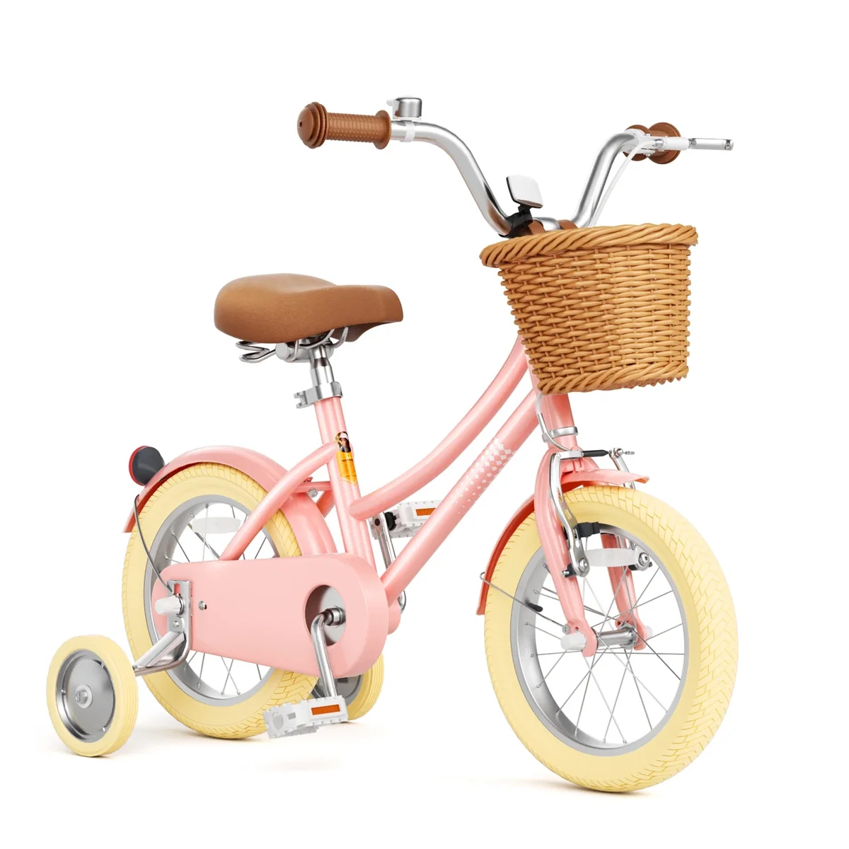 Everdaily Essentials 12 14 16 20 Inch Kids Retro Cruiser Bike for 3-13 Year Old with Wicker Basket & Training Wheels/Kickstand, Multiple Colors 3594