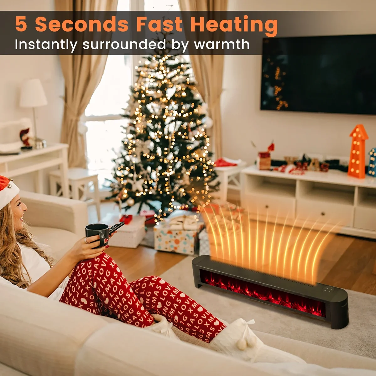 Everdaily Essentials 1400W Electric Baseboard Heater Convection Space Heater with Realistic 3D Flame Ref. 7264