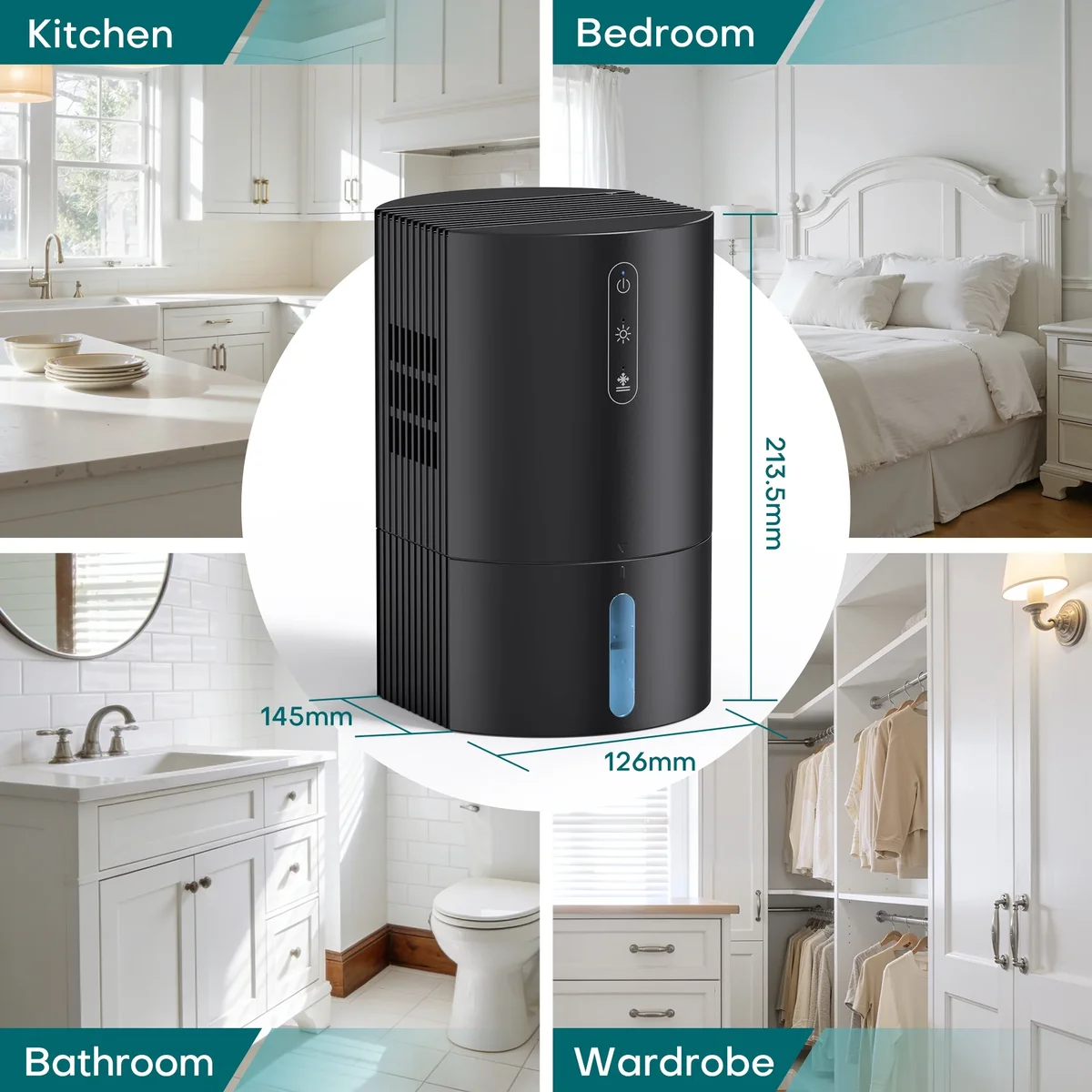ALROCKET Dehumidifier for Bathroom,35OZ Water Tank with Auto Defrost,320 sq.ft,LED Light,Black 4560