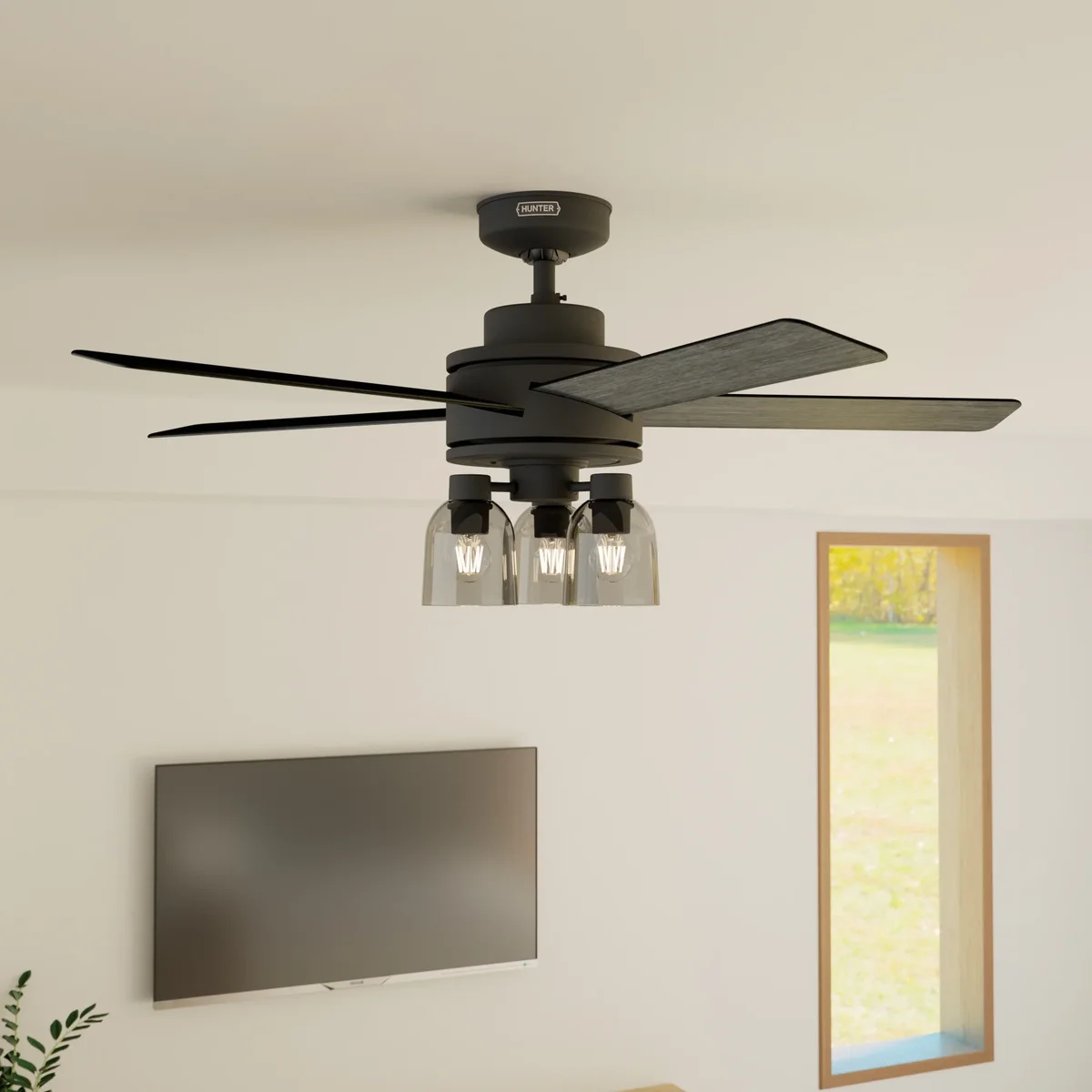 Everdaily Essentials Lochemeade Indoor Ceiling Fan With Light, Remote, 52-inch, Matte Black, Modern-style, 3-speed WhisperWind Motor, 52650, for Living Rooms 2610