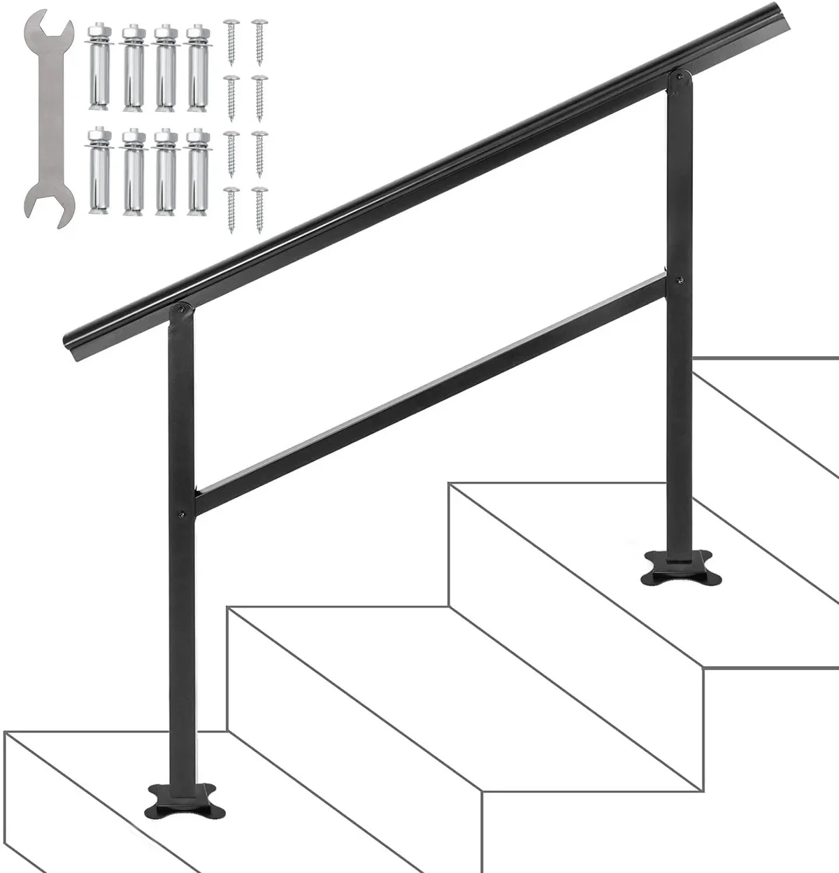 Everdaily Essentials 3-4 Steps Handrail Adjustable from 0 to 50 Degrees Outdoor Stairs 48 X 35.5 inch Outdoor Handrail for Stairs Outdoor Aluminum Black Stair R 4967