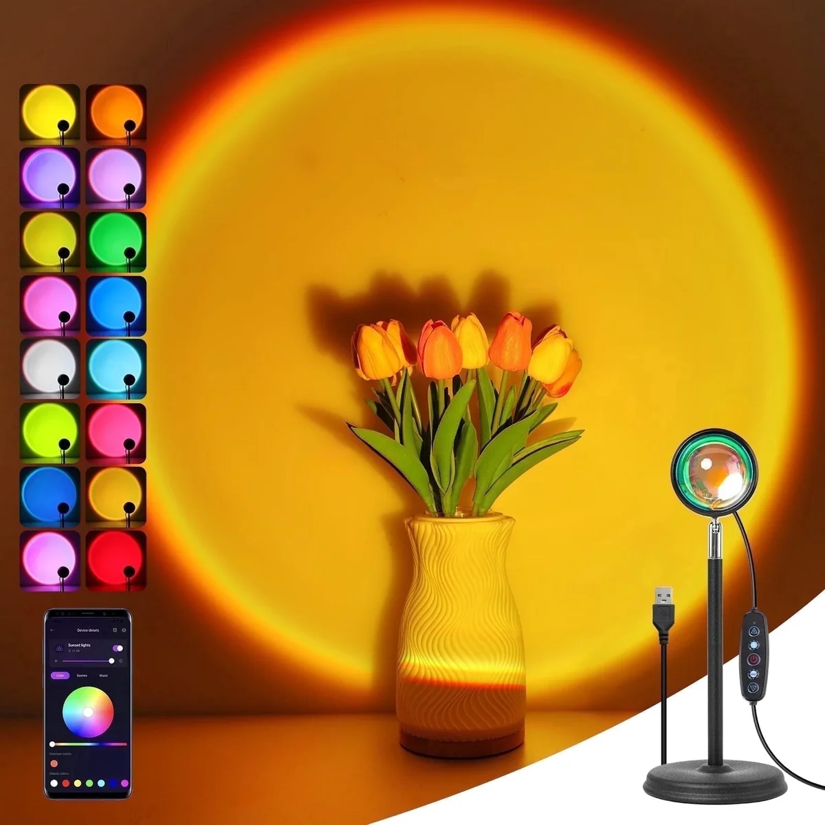 Cpeelsdo Sunset Lamp, RGB Color Changing LED Projector Lights for Bedroom, Party, Christmas Decor 8108