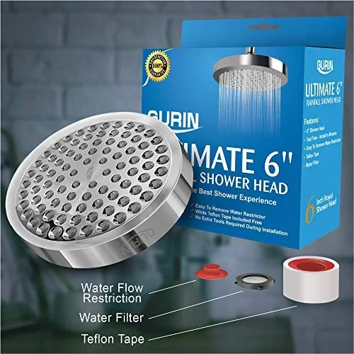 Everdaily Essentials Rain Shower Head High Pressure Spa System, Luxury Bathroom Showerhead with Chrome Plated Finish, Adjustable Angles, Anti-Clogging Silicone Nozzle Ref. 3363