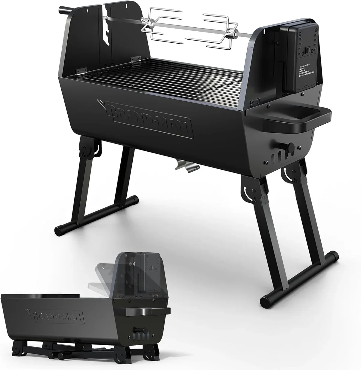 Brand Man Grills Brandman Grills Portable 2-in-1 Charcoal Rotisserie Grill with Spit Roaster & Motor, BBQ Outdoor Cooking 7088