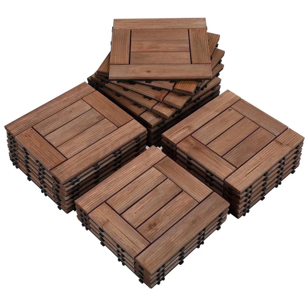 Yaheetech 12 x 12 in 27pcs Acacia Wood Floor Tiles Interlocking Flooring Tiles Patio Pavers Composite Decking for Outdoor & Indoor, Brown 0635