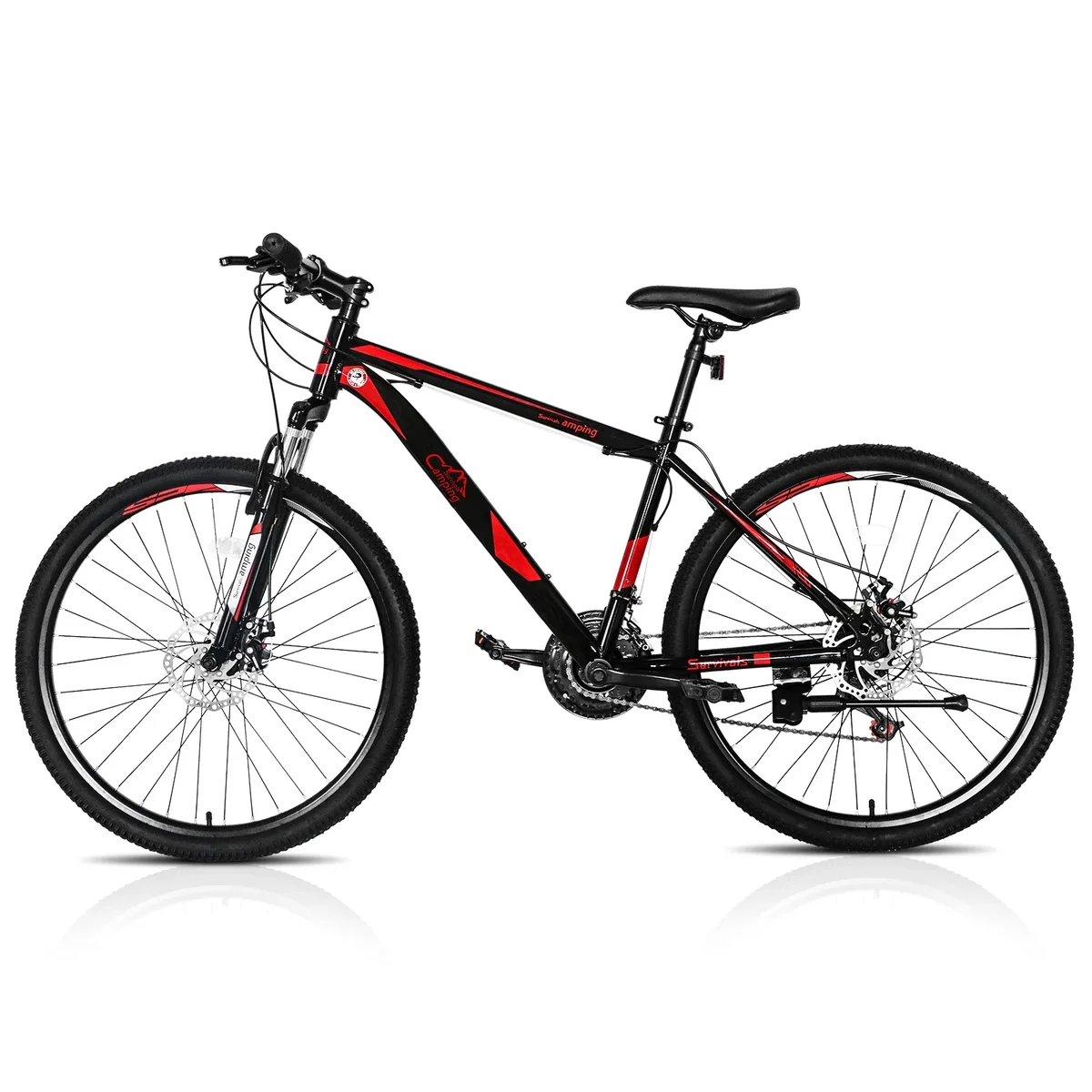Unbranded 26-Inch 21-Speed Mountain Bike (Red/Black) – Double Disc Brakes, Shock-Absorbing Front Fork, High Carbon Steel Frame, Explorer Series 2052