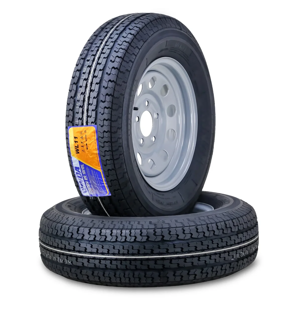 WINDA Trailer Tire Wheel Assembly ST205/75R14 8-Ply D 105L 5 Lug on 4.5" PCD Silver Mod Rim ,SET 2 6743