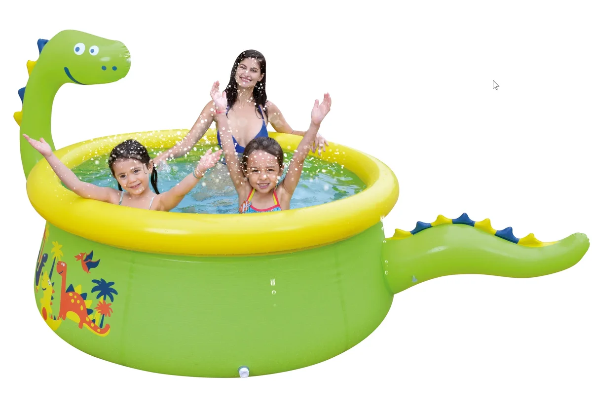 Sun Club Sunclub 69" x 24.5" Green Round Inflatable Dinosaur Kiddie Pool with Spray Feature 9795