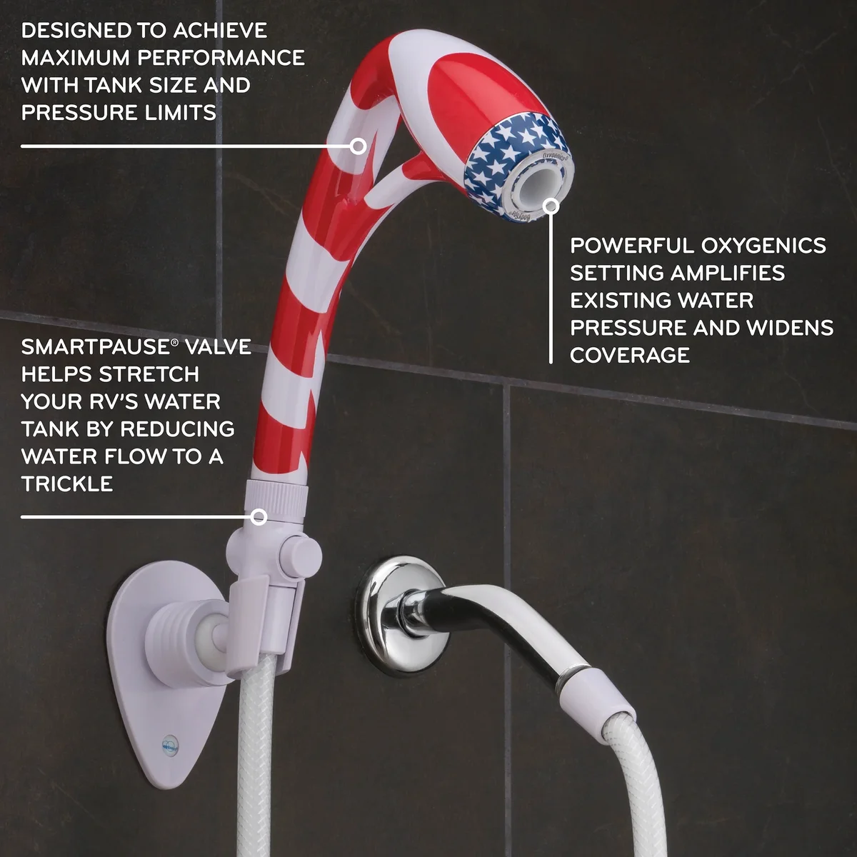 Everdaily Essentials RV Handheld Shower Head 2-Setting Red, White and Blue Ref. 0756