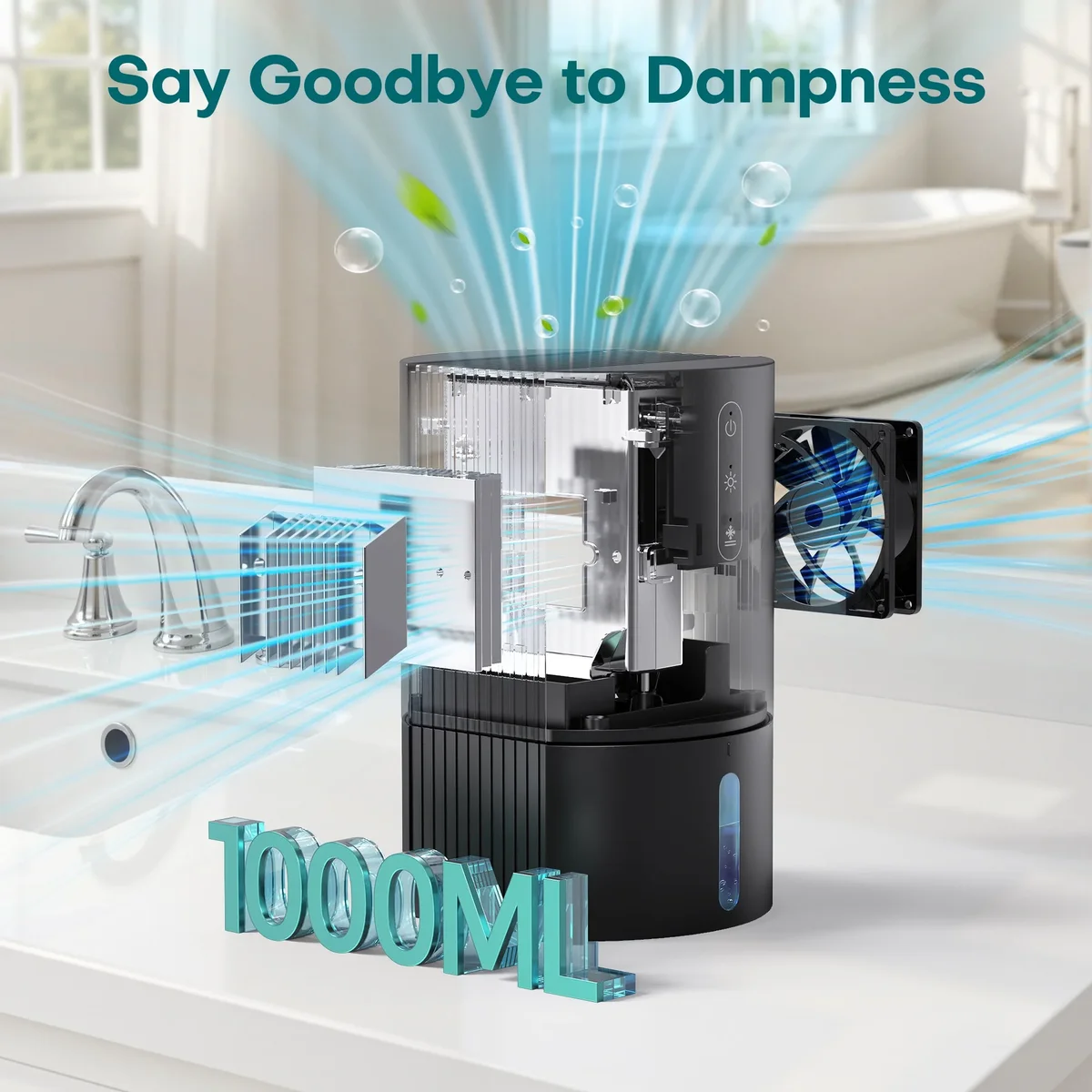 ALROCKET Dehumidifier for Bathroom,35OZ Water Tank with Auto Defrost,320 sq.ft,LED Light,Black 4560