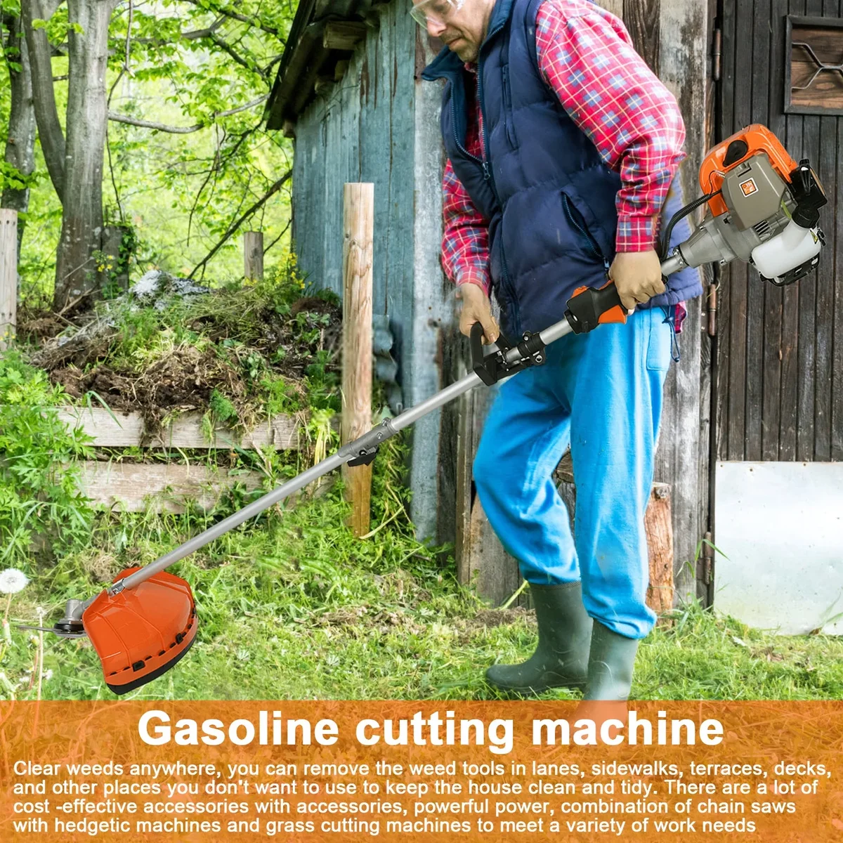 Happydeer 5 in 1 String Trimmer Chainsaw Handheld Hedge Pruner Cordless 2-Stroke Gasoline Edger Lawn Mower 52cc Gas Weed Wacker Weed Eater Grass  4641