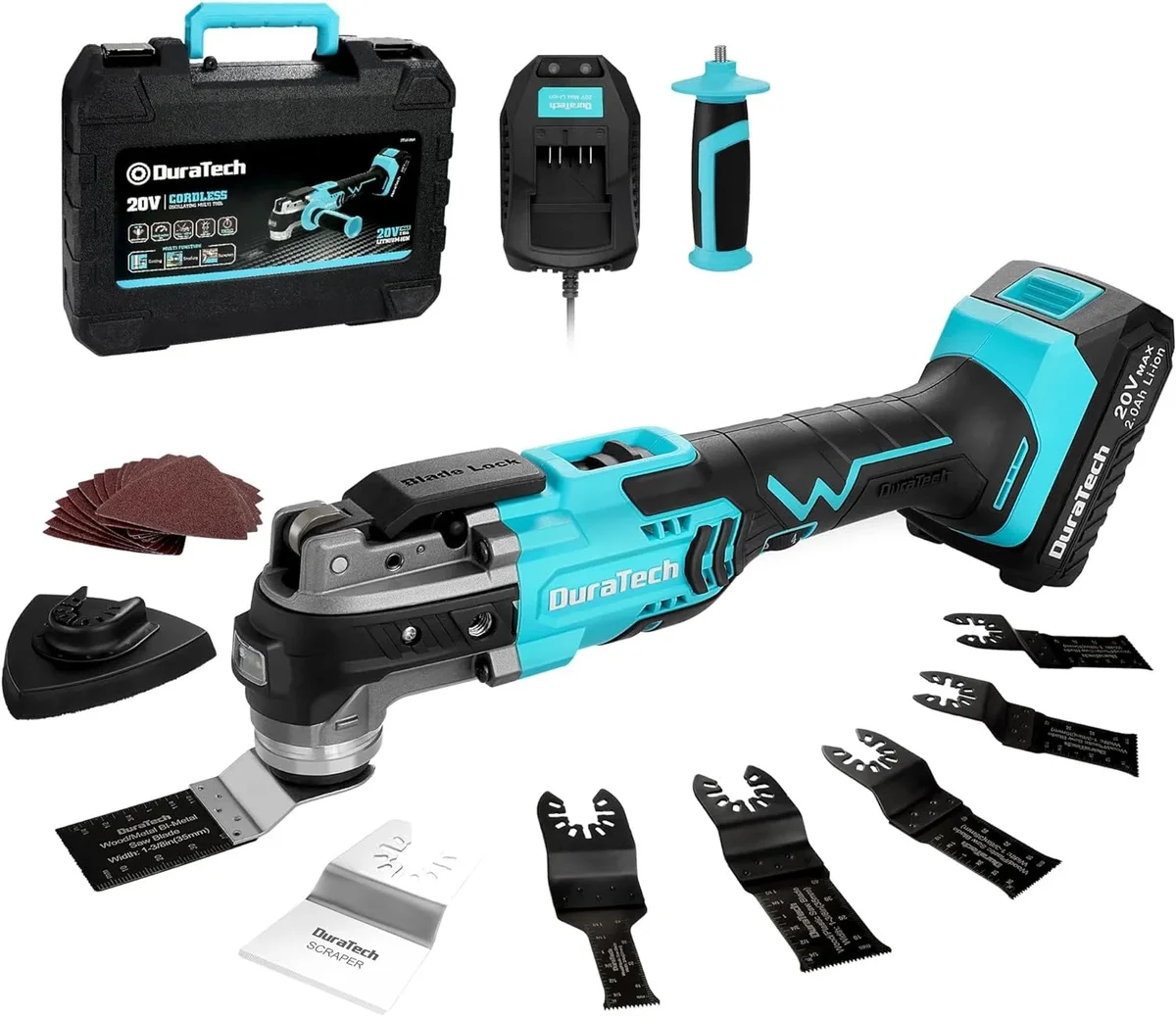 ‎DURATECH DURATECH Cordless Oscillating Tool, 20V Oscillating Multi Tool Kit with 6 Variable Speed, 3° Oscillation Angle, 24PCS, 2.0Ah, Charger & Carrying 1039
