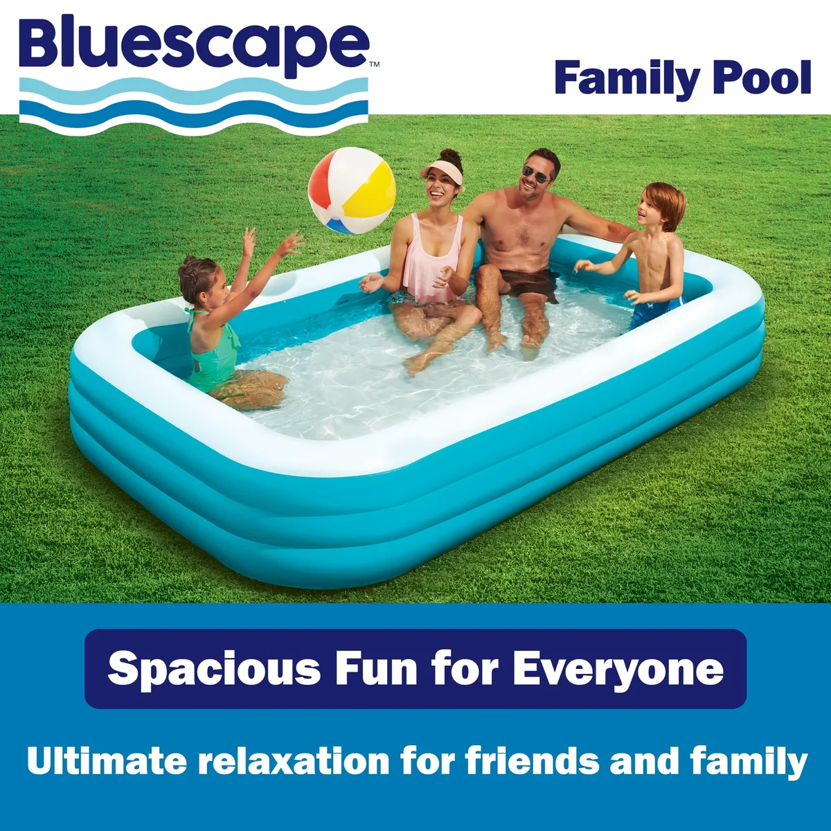 Bluescape 10ft Rectangular Family Inflatable Swimming Pool for Ages 6 and Up 3256