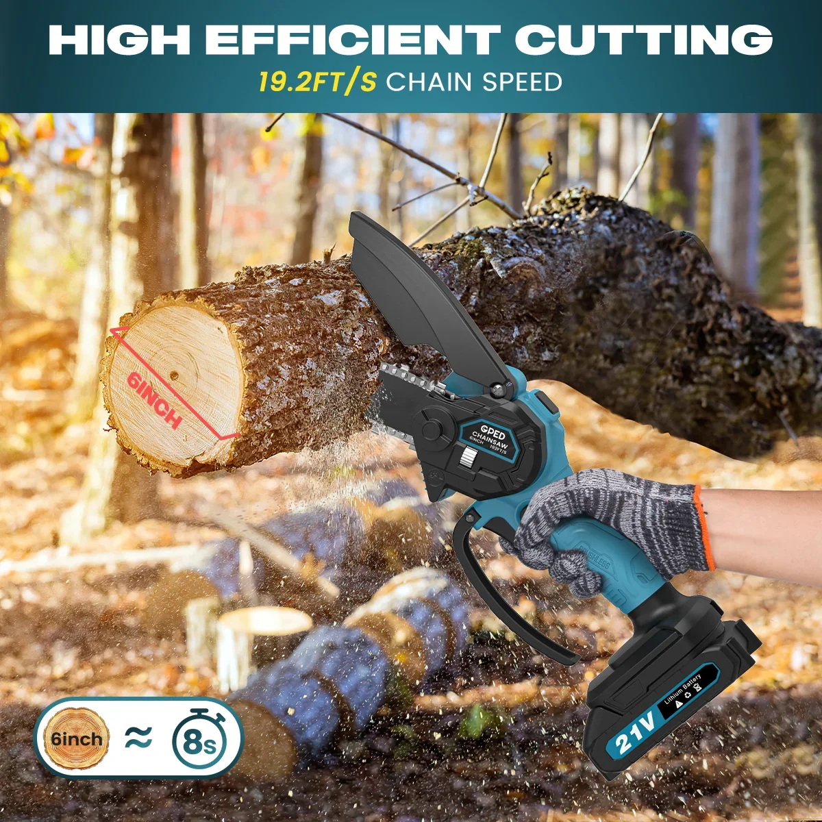 GPED Mini Chainsaw, 6 inch Portable Electric Chainsaw Cordless, Handheld Chain Saw Pruning Shears Chainsaw for Tree Branches, Courtyard, Househol 9045
