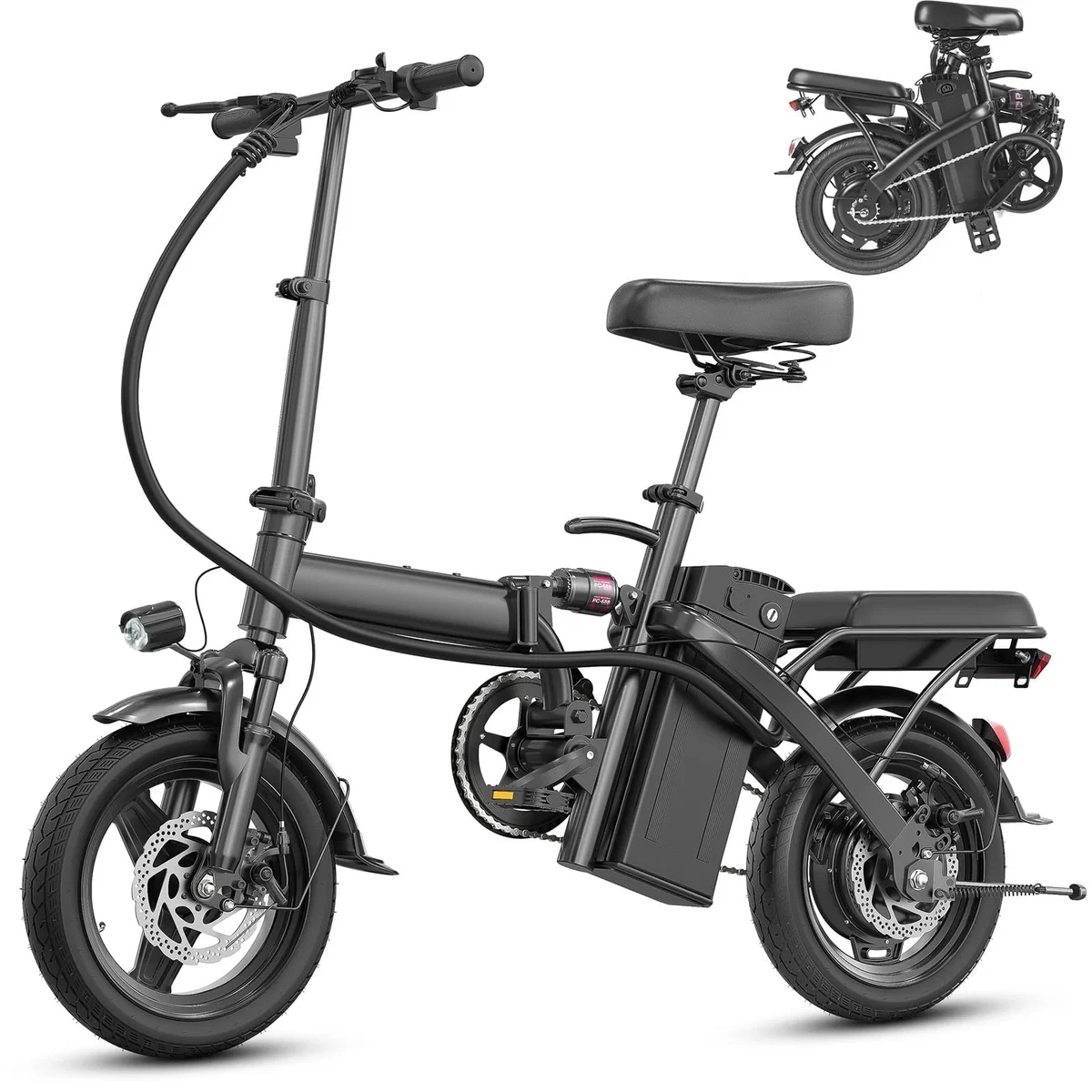 Terrosor Portable Terrosor Electric Bicycle - 14" Foldable Design, Dual Disc Brakes, 20mph Max Speed, Includes Storage Basket 1872