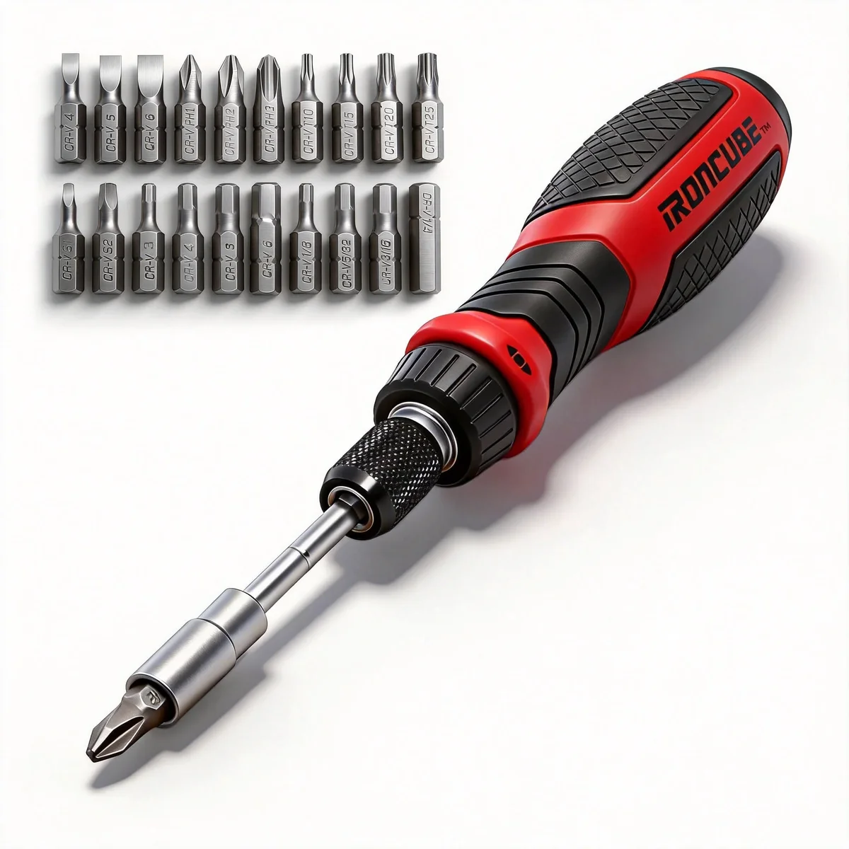 IRONCUBE CR-V, Adjustable TPR/PP Handle Hex Phillips Torx Head Screwdriver Set with Ratcheting Screwdriver 21 Piece 4861