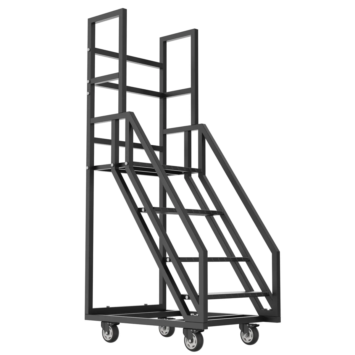 YOHKOH Heavy-Duty 4-Step Rolling Ladder with Wheels, 445 lbs Capacity Commercial Mobile Stairs, Anti-Slip Platform Ladder with Handrails for Ware 5755
