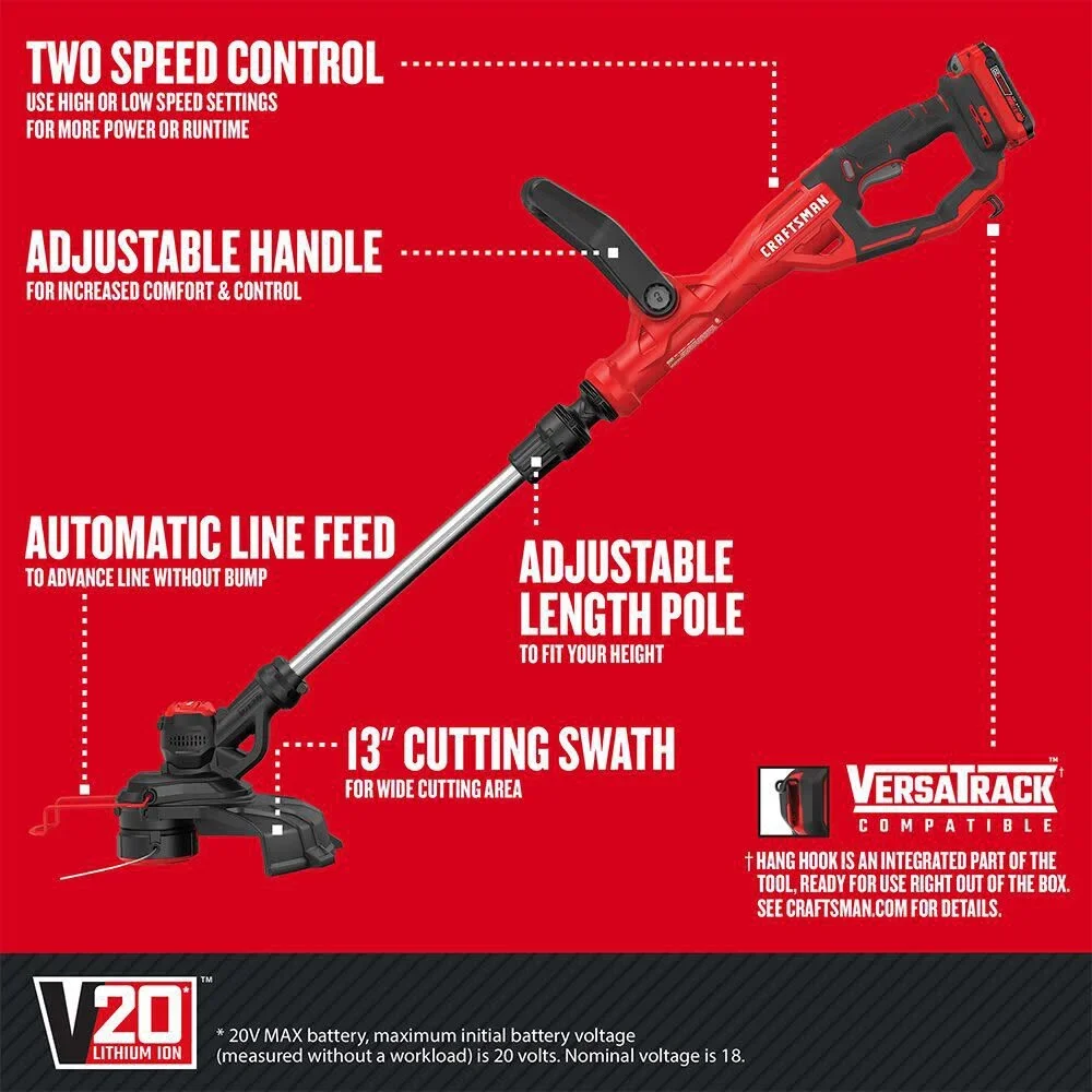 BLACK+DECKER CM-CST900D1 20V Battery-Powered Straight Shaft String Trimmer/Edger Kit 7908
