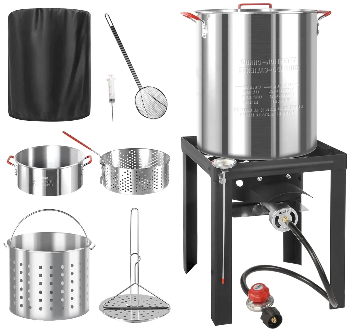 Everdaily Essentials 30QT & 10QT Outdoor Turkey Fryer | Seafood Boil Pot | Cover & Skimmer Included | 50,000BTU Propane Burner | Aluminum Deep Fryer Pot with Basket | Ref. 1769
