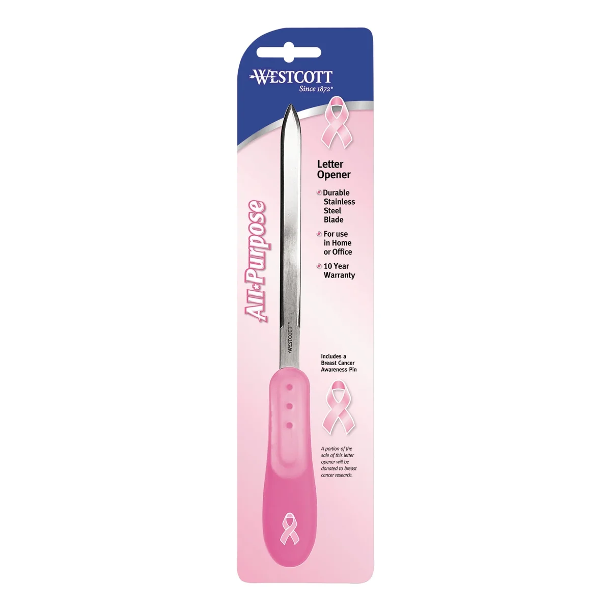 Westcott Pink Ribbon Stainless Steel Letter Opener -ACM15424 2295