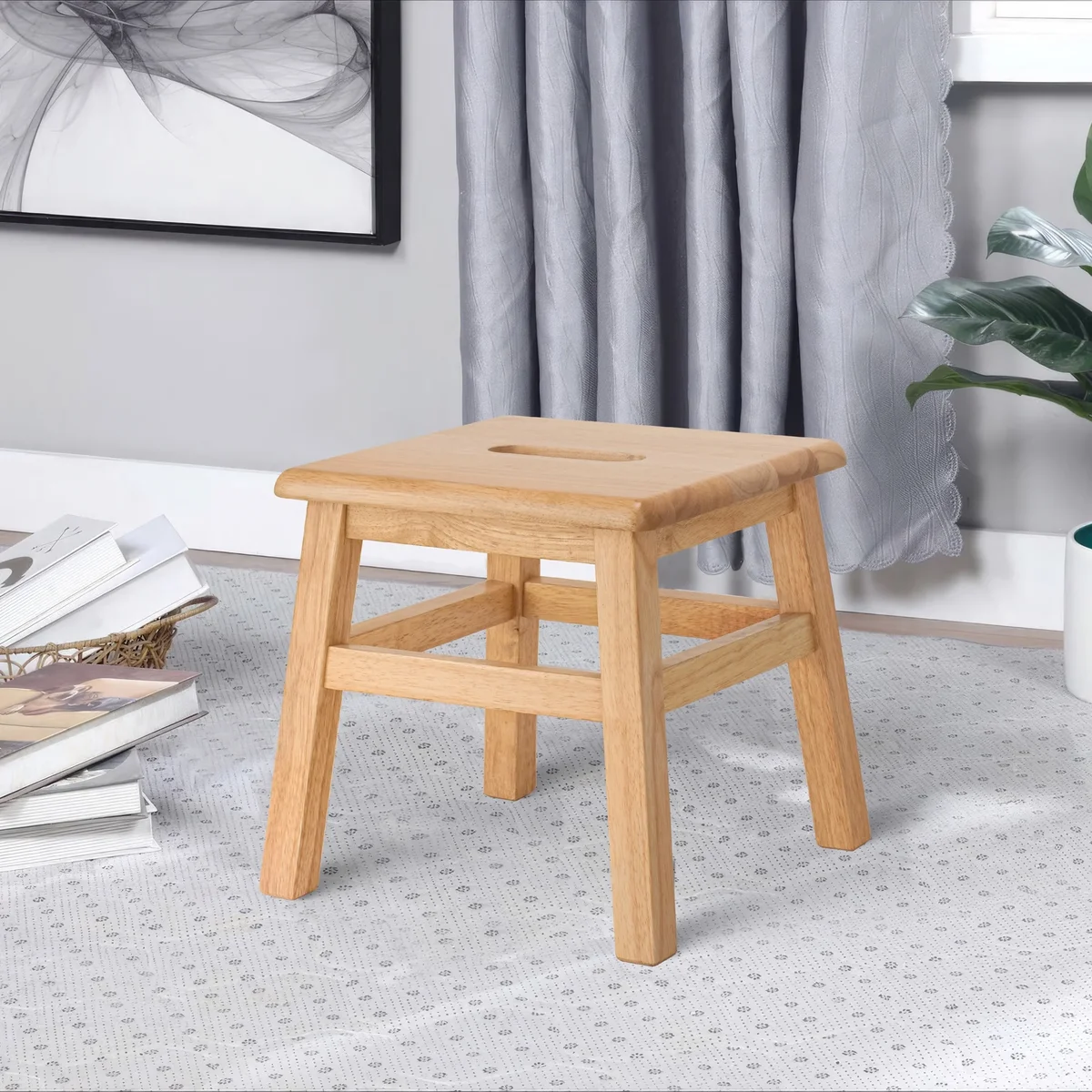 eHemco Solid Hardwood Wooden Step Stool for Adults and Kids, 12.25 Inches Height, Natural 1741