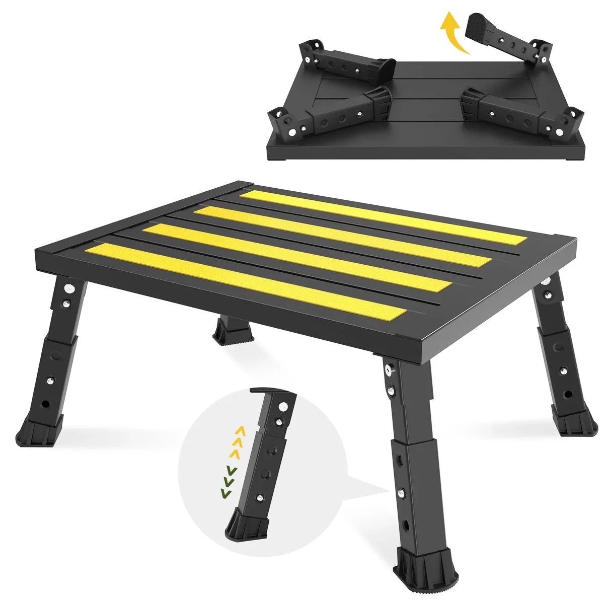 DEPSUNNY Adjustable Aluminum RV Step Stool with Foldable Legs, 3-Level Height Adjustment, Non-Slip Surface, 1000 lb Capacity, Lightweight & Porta 6011