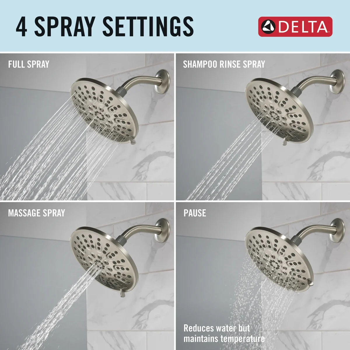 Everdaily Essentials 4-Setting Shower Head - 75617SN - Spotshield Brushed Nickel Ref. 5212
