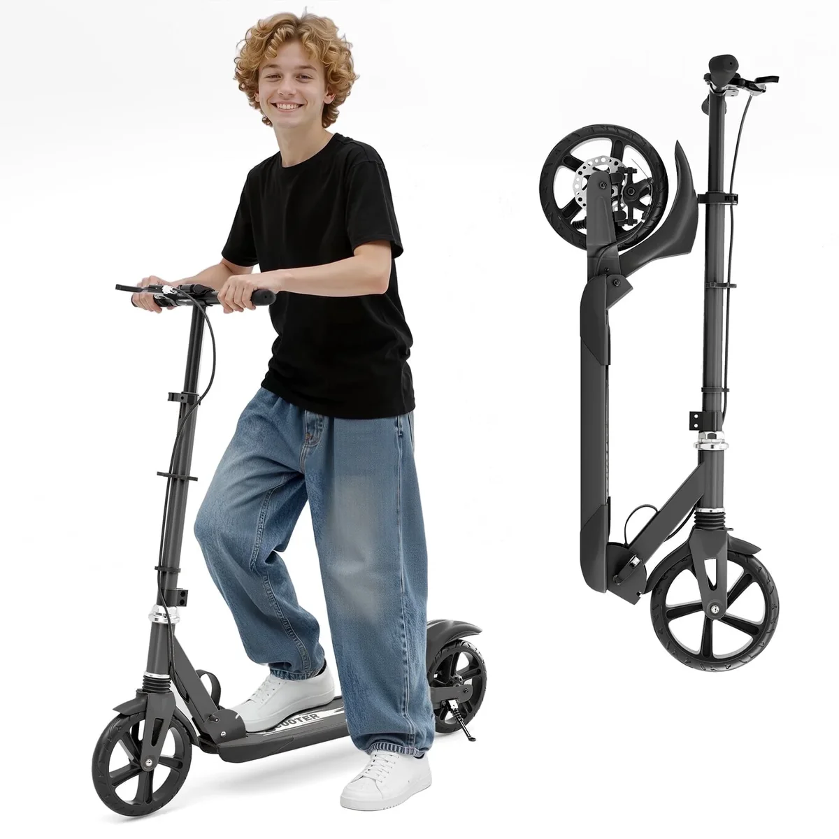 Duomigo Kick Scooter for Teens & Adults, Lightweight Scooter with Hand Brake & 8" Big Wheels, 4 Adjustable Heights, Smooth ABEC-7 Bearings, Supports Up t 5999